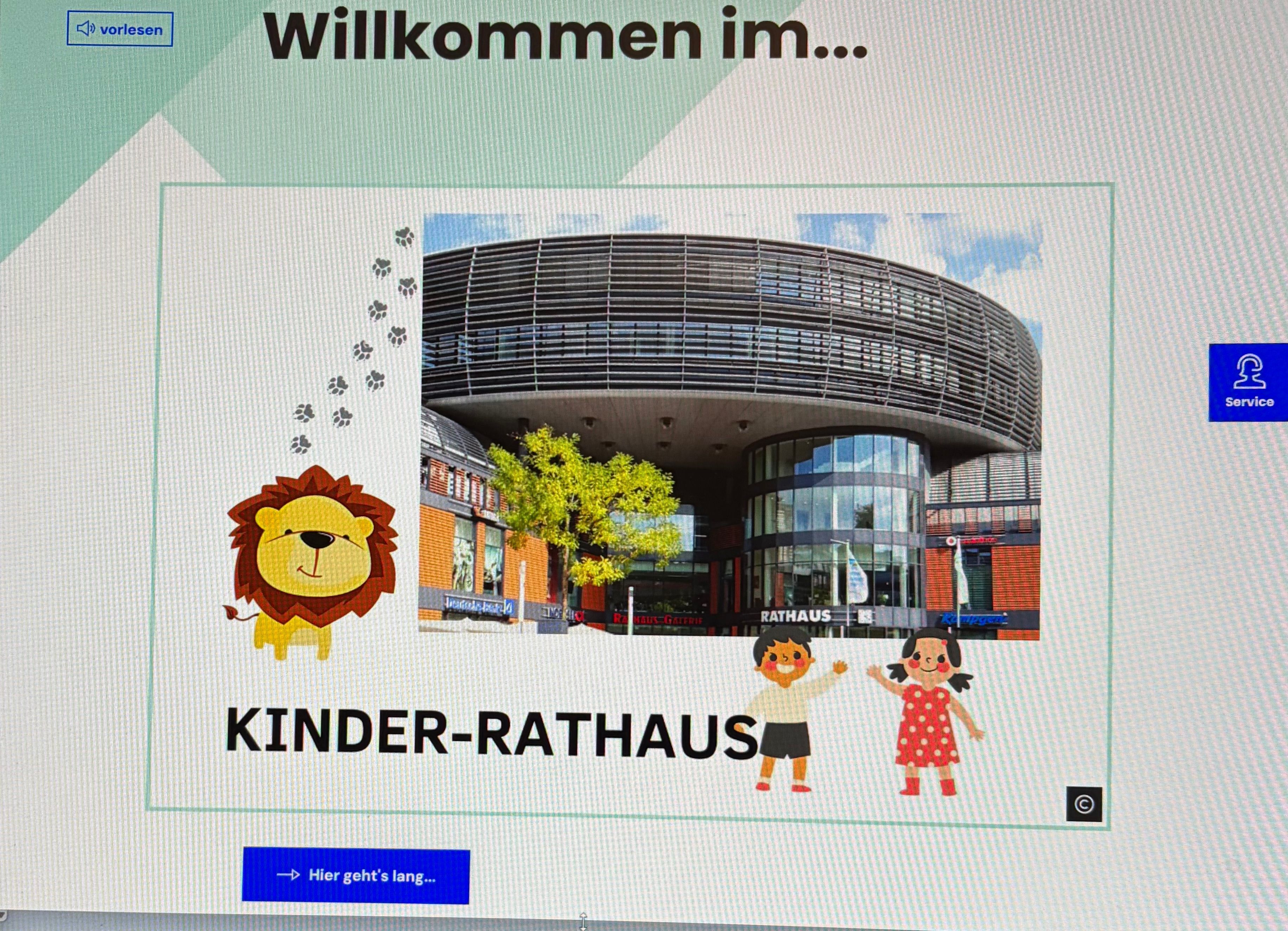 Die Startseite des Kinderrathauses, durch das Leo der Löwe führt