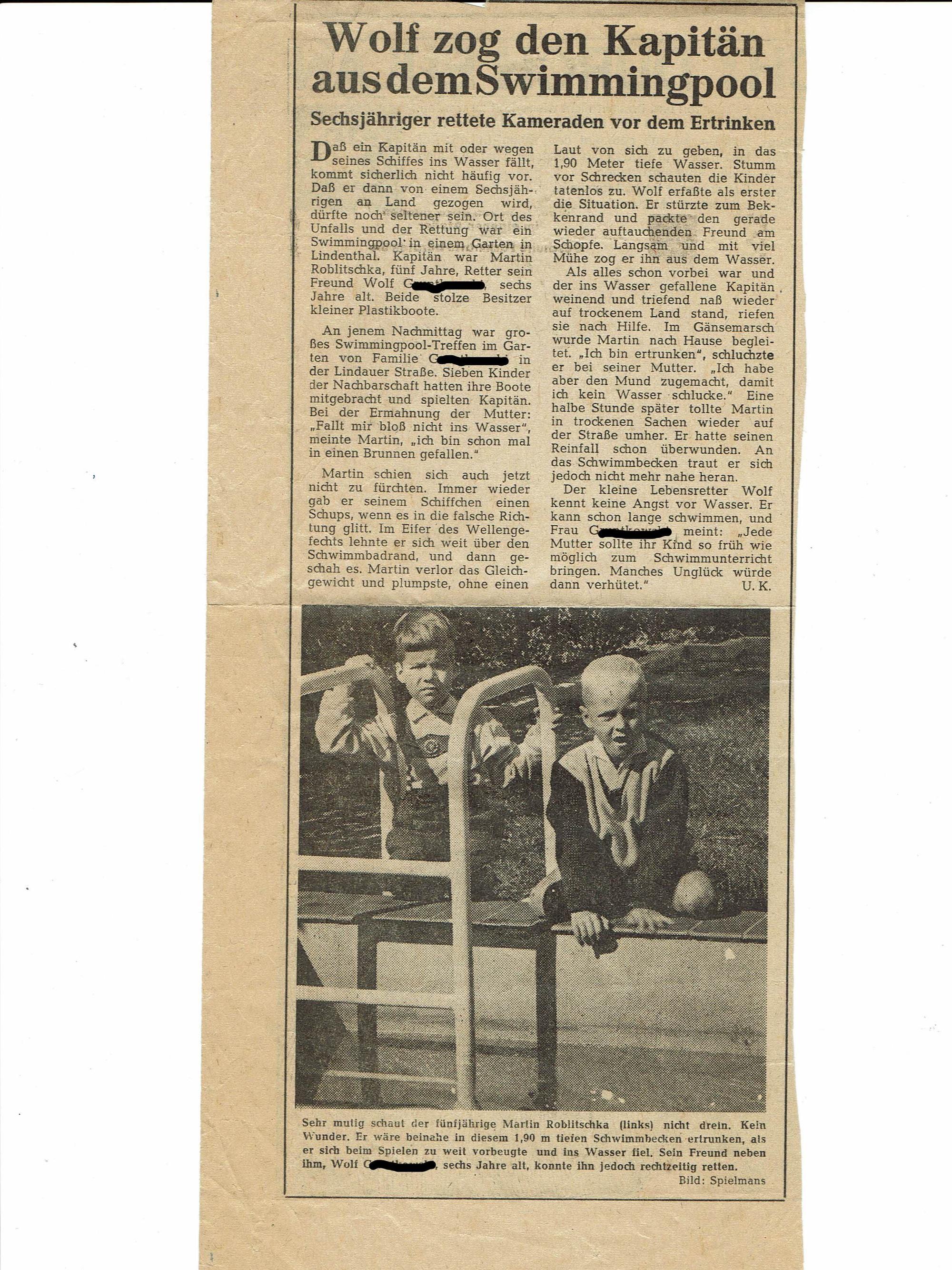 1964 berichtete der „Kölner Stadt-Anzeiger“, wie Martin Roblitschka aus einem Pool in Lindenthal gerettet wurde.