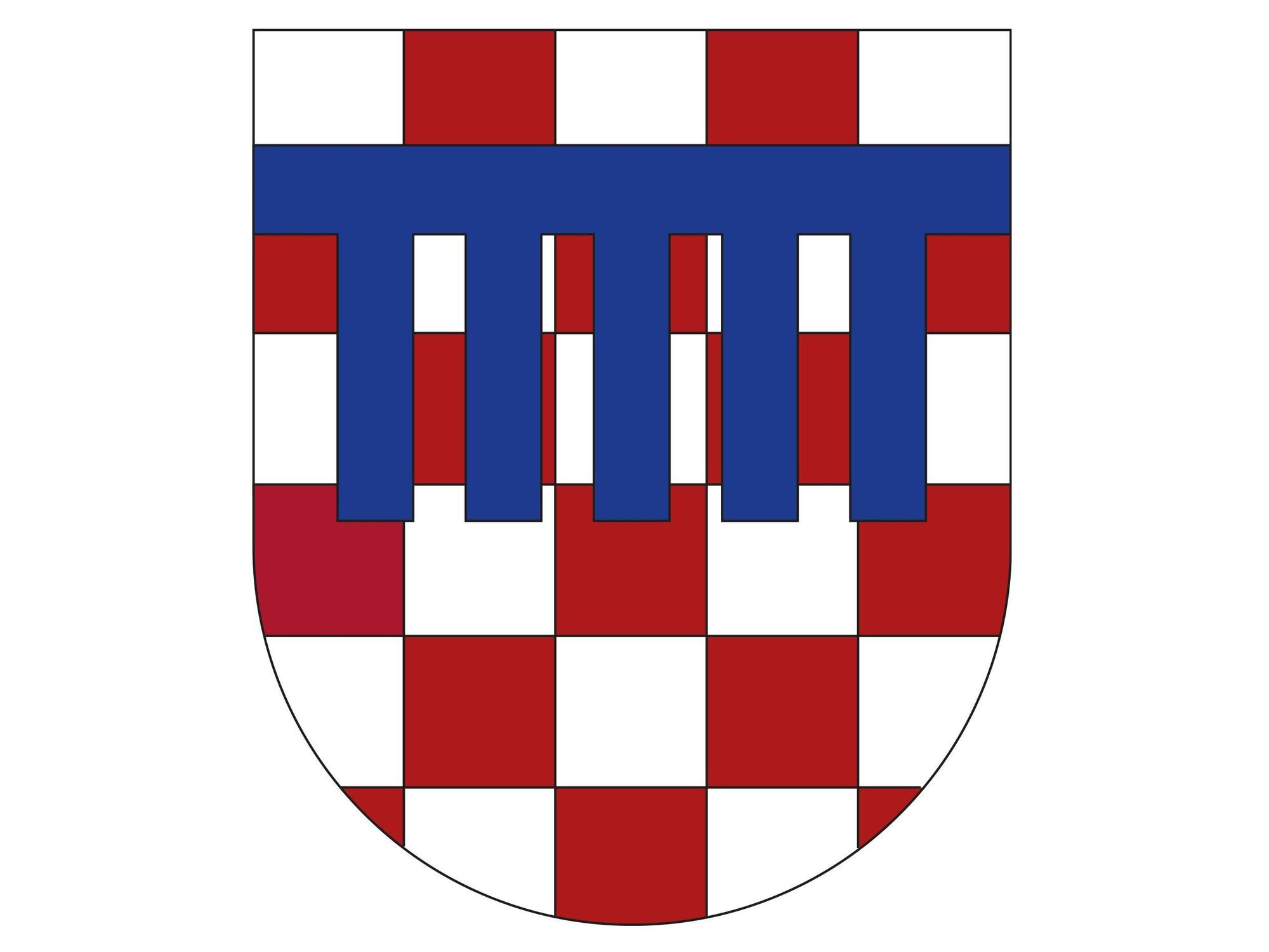 Auf dem Wappen der Stadt Bad Honnef befindet sich ein Turnierkragen, sprich eine vertikale Linie, von der rechtwinklig fünf horizontale Linien abgehen. Der Turnierkragen liegt auf einem rot-silbernen Schachbrettmuster.
