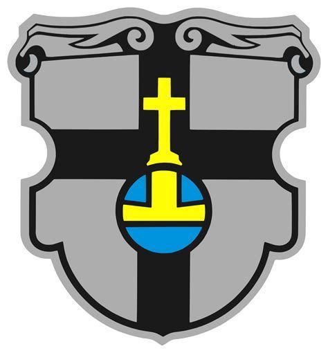 Auf dem Wappen der Stadt Meckenheim ist ein blauer Reichsapfel mit goldenem Kreuz abgebildet.