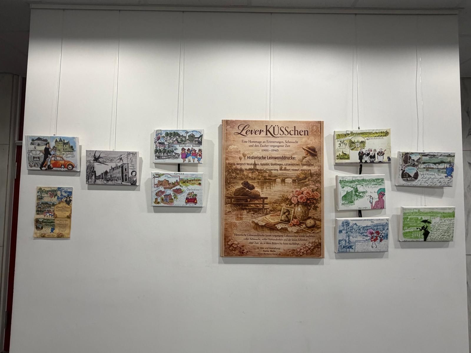 Historische Leverkusener Postkarten treffen in Barbara Gorels „Leverküsschen“ auf moderne Pop-Art.