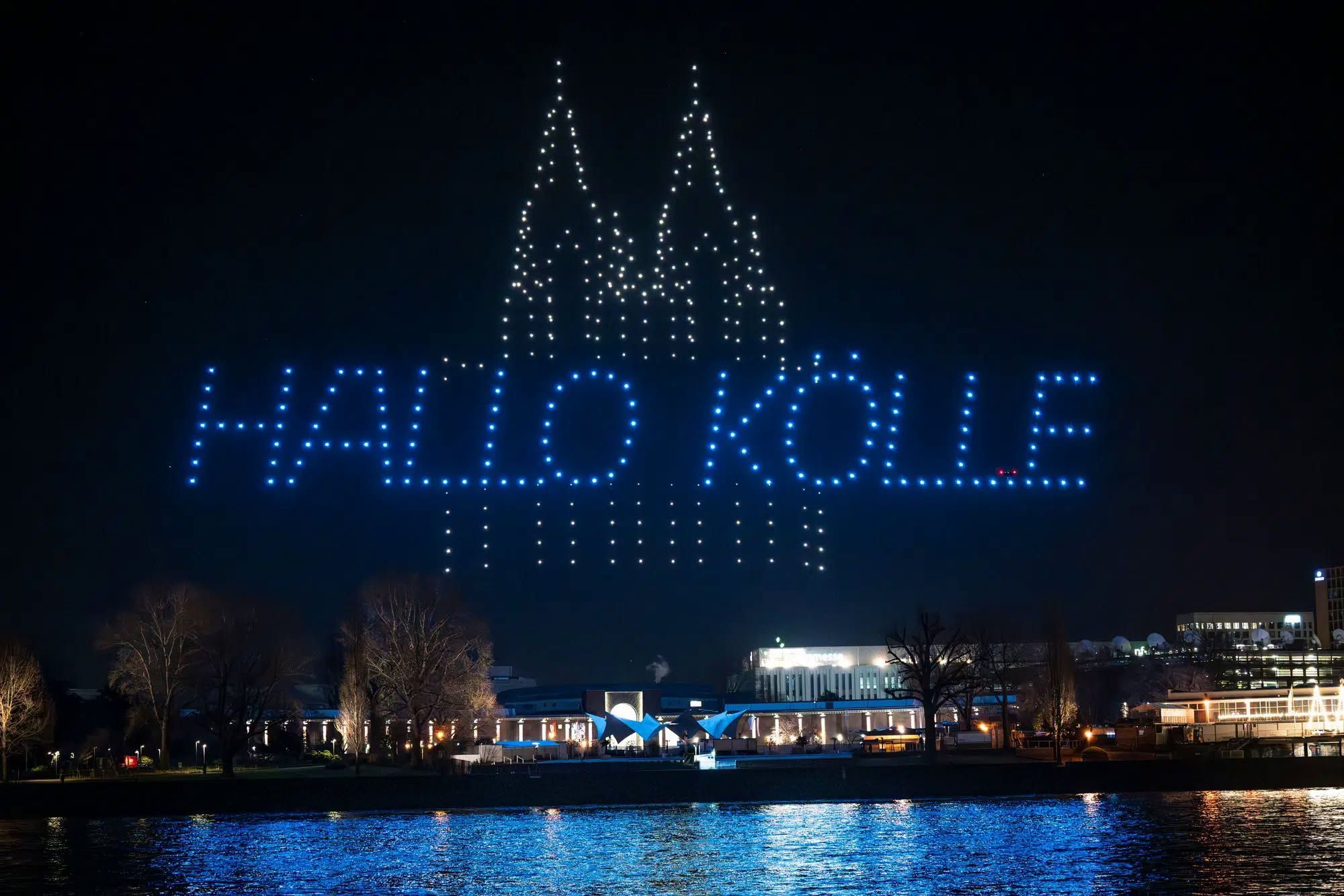 Animation einer Drohnenshow in Köln.