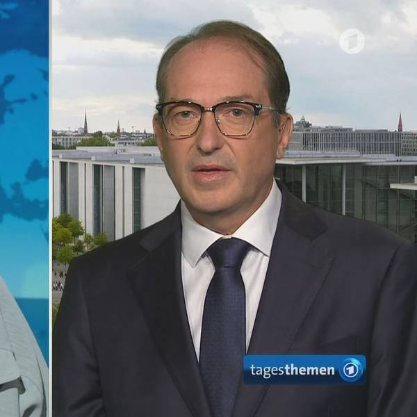 Bundesinnenminister Alexander Dobrindt stellte sich in den ARD-“Tagesthemen“ den Fragen von Susanne Stichler. (Bild: ARD)