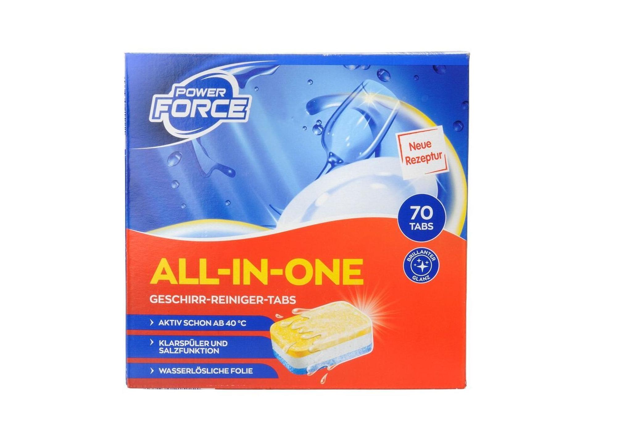 Geschirr-Reiniger-Tabs „Power Force All-in-One“ von Aldi