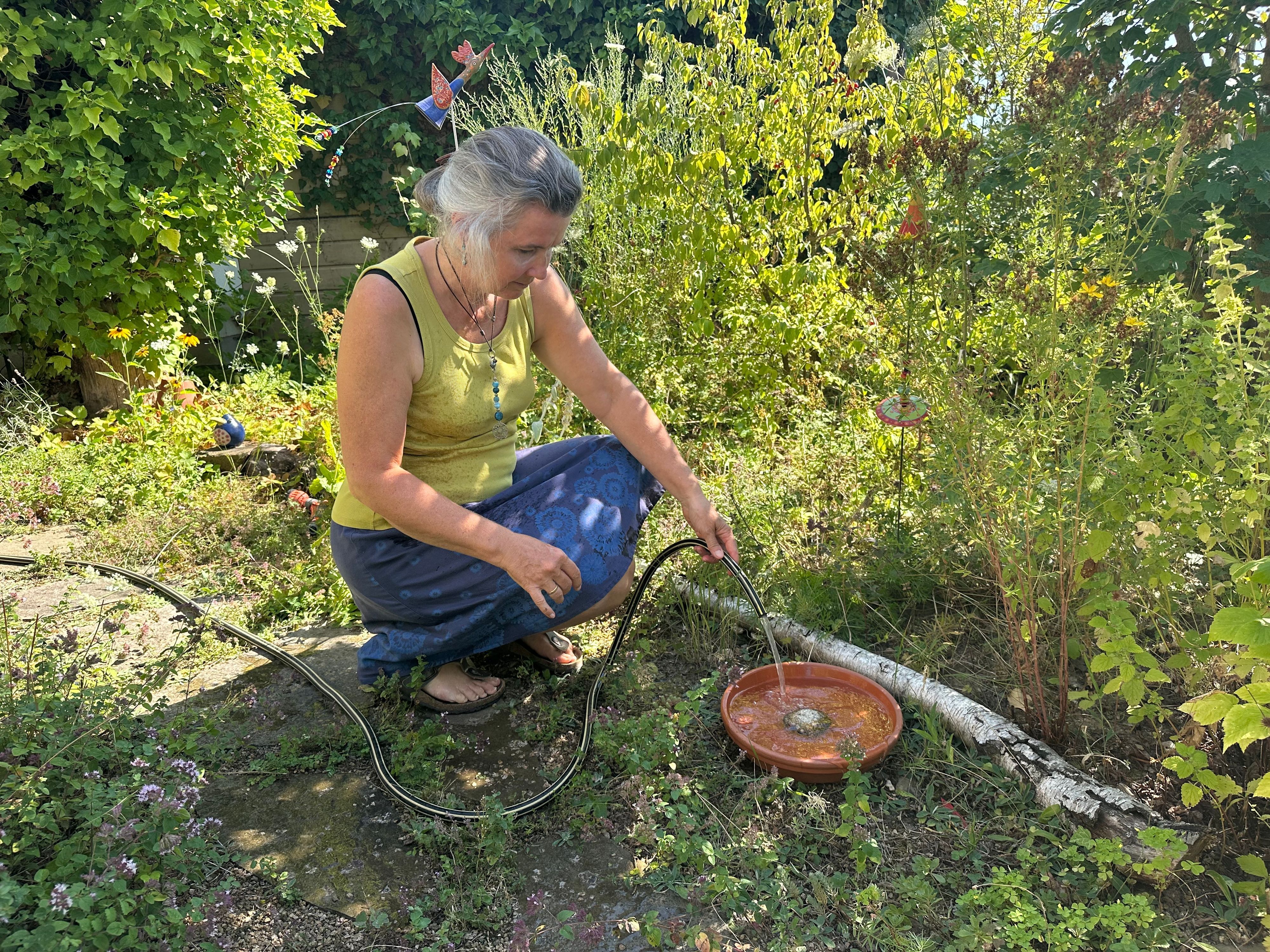 Trinkschüsseln für Tiere im Garten hat auch Biologin Birgit Dannefelser vom Büro für Natur- und Umweltschutz der Stadt Sankt Augustin aufgestellt.