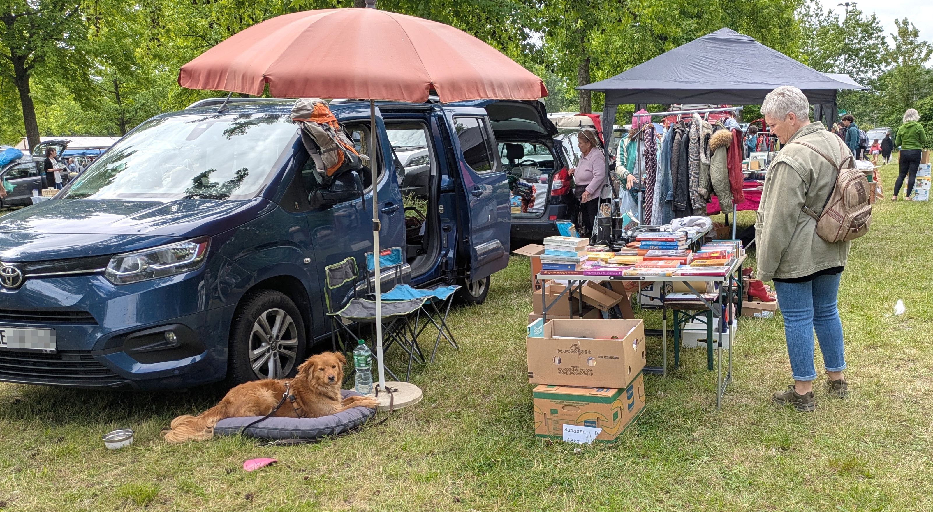 Aussteller und Besucher eines Flohmarkts.
