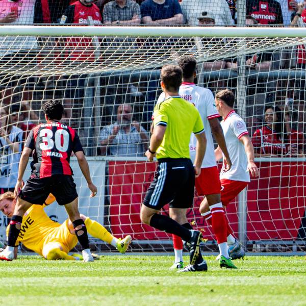 Testspiel Bayer 04 Leverkusen - Rot-Weiss Essen, am 01.08.2026, Ulrich-Haberland-Stadion, Leverkusen. Ibrahim Maza Bayer 04 Leverkusen 30, Jaka Äauber PotoÄnik Rot-Weiss Essen 9, Das Tor zum 1.0 Testspiel Bayer 04 Leverkusen - Rot-Weiss Essen, am 01.08.2026, Ulrich-Haberland-Stadion, Leverkusen. *** Friendly Match: Bayer 04 Leverkusen vs. Rot-Weiss Essen, August 1, 2026, Ulrich Haberland Stadium, Leverkusen Ibrahim Maza Bayer 04 Leverkusen 30, Jaka Äauber PhotoÄu008Dnik, Rot Weiss Essen 9 The goal that made it 10 in the friendly match between Bayer 04 Leverkusen and Rot Weiss Essen on August 1, 2026, at Ulrich Haberland Stadium, Leverkusen Copyright: xBEAUTIFULxSPORTS/Erlhofx