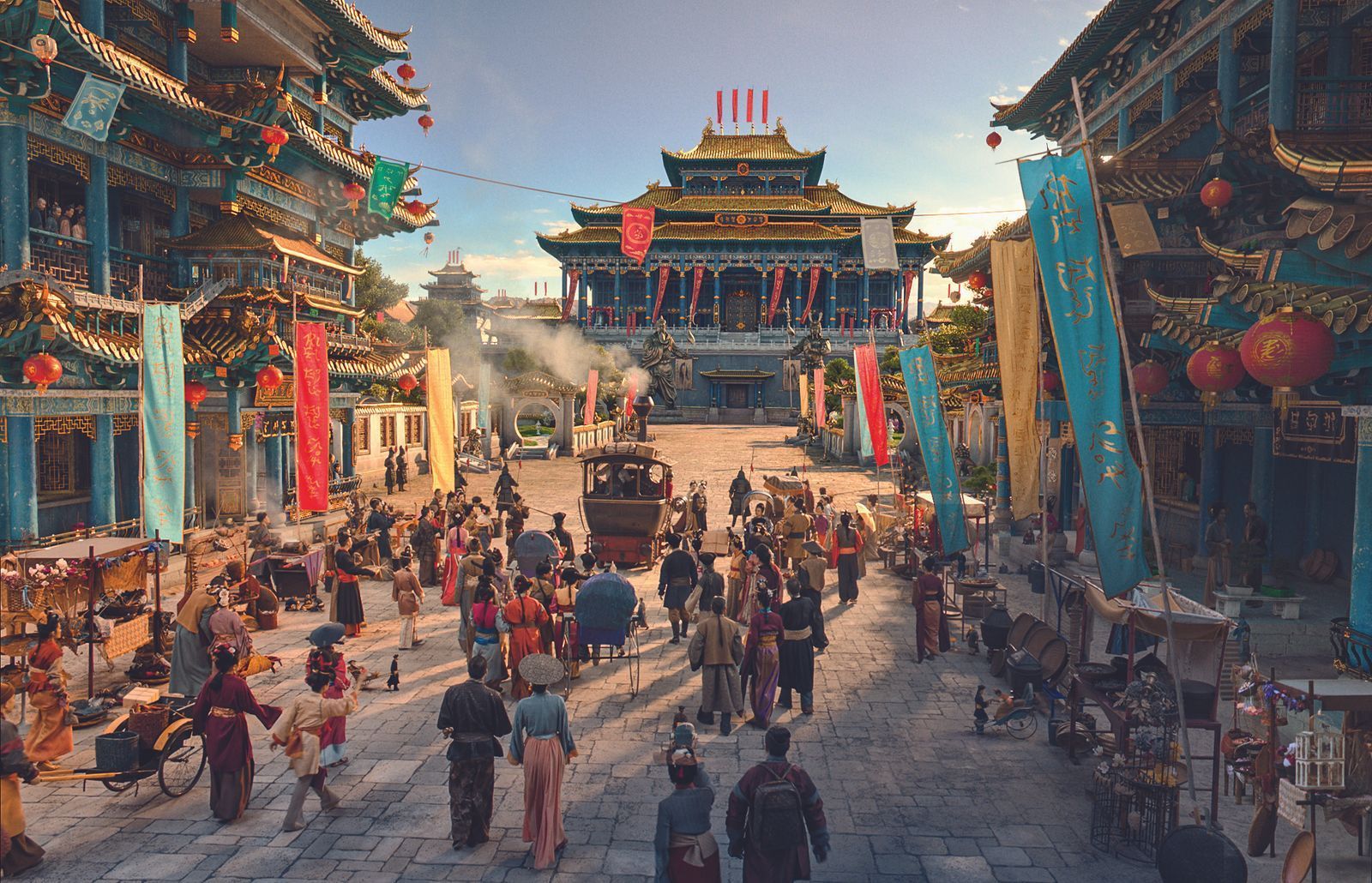 Das an das alte China erinnernde Mandala wurde in den Filmstudios Babelsberg prächtig und detailverliebt in Szene gesetzt. (Bild: 2018 RAT PACK FILMPRODUKTION GMBH / MALAO FILM INC. / WARNER BROS ENTERTAINMENT GMBH. )