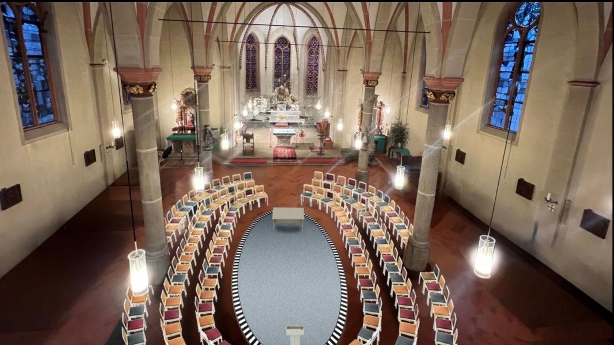 Die Visualisierung zeigt die mögliche Ausgestaltung der Stotzheimer Kirche. Es fehlen aber die Lernbereiche.