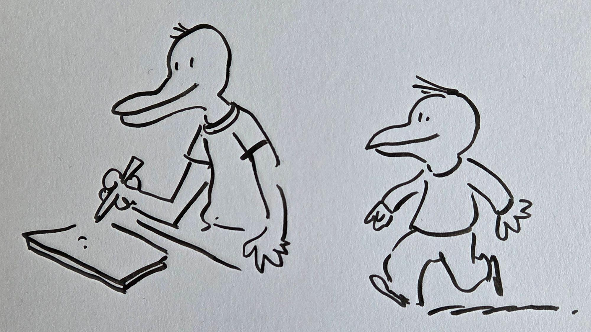 Konterfeis seiner selbst: So sieht sich Leo Leowald als Comic-Figur, einmal als Erwachsener im Kölner Atelier und einmal als Junge, der vielleicht gerade durch Gummersbach-Niederseßmar streift.