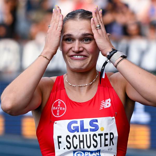 25.07.2026, Nordrhein-Westfalen, Bochum: Leichtathletik: Deutsche Meisterschaft im Lohrheidestadion, Frauen, 100 Meter Hürden, Finale, Franziska Schuster reagiert. Foto: Sven Hoppe/dpa +++ dpa-Bildfunk +++
