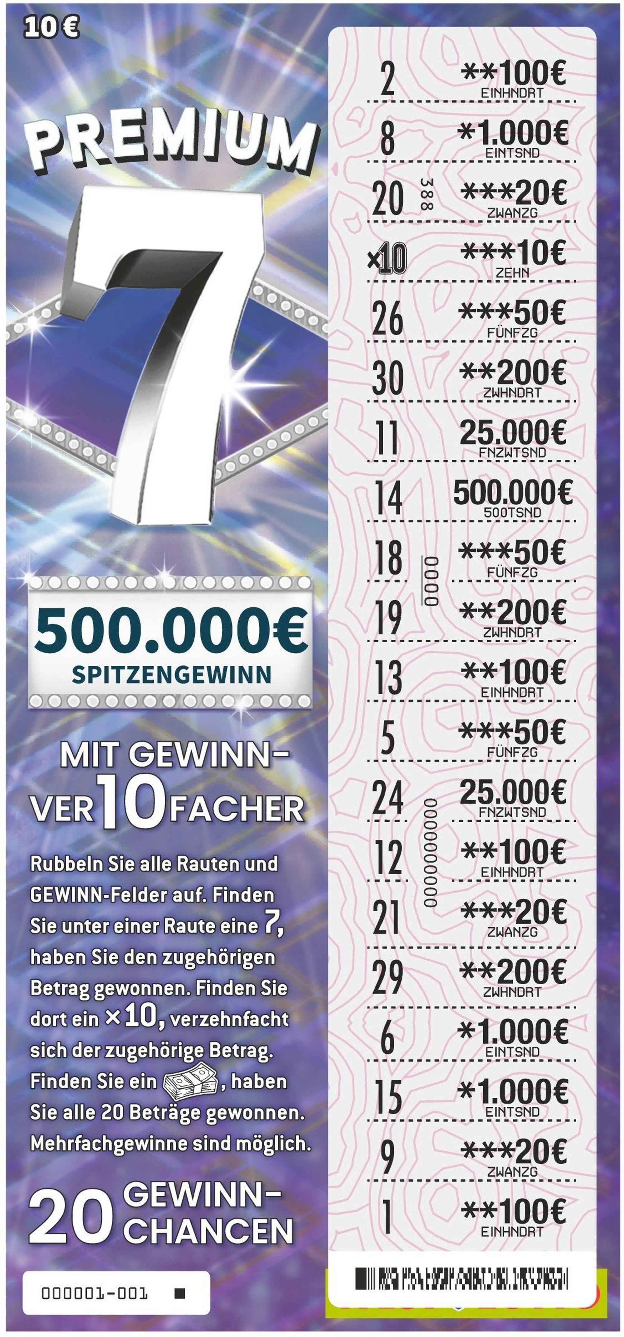 Premium 7 Rubbellos von WestLotto