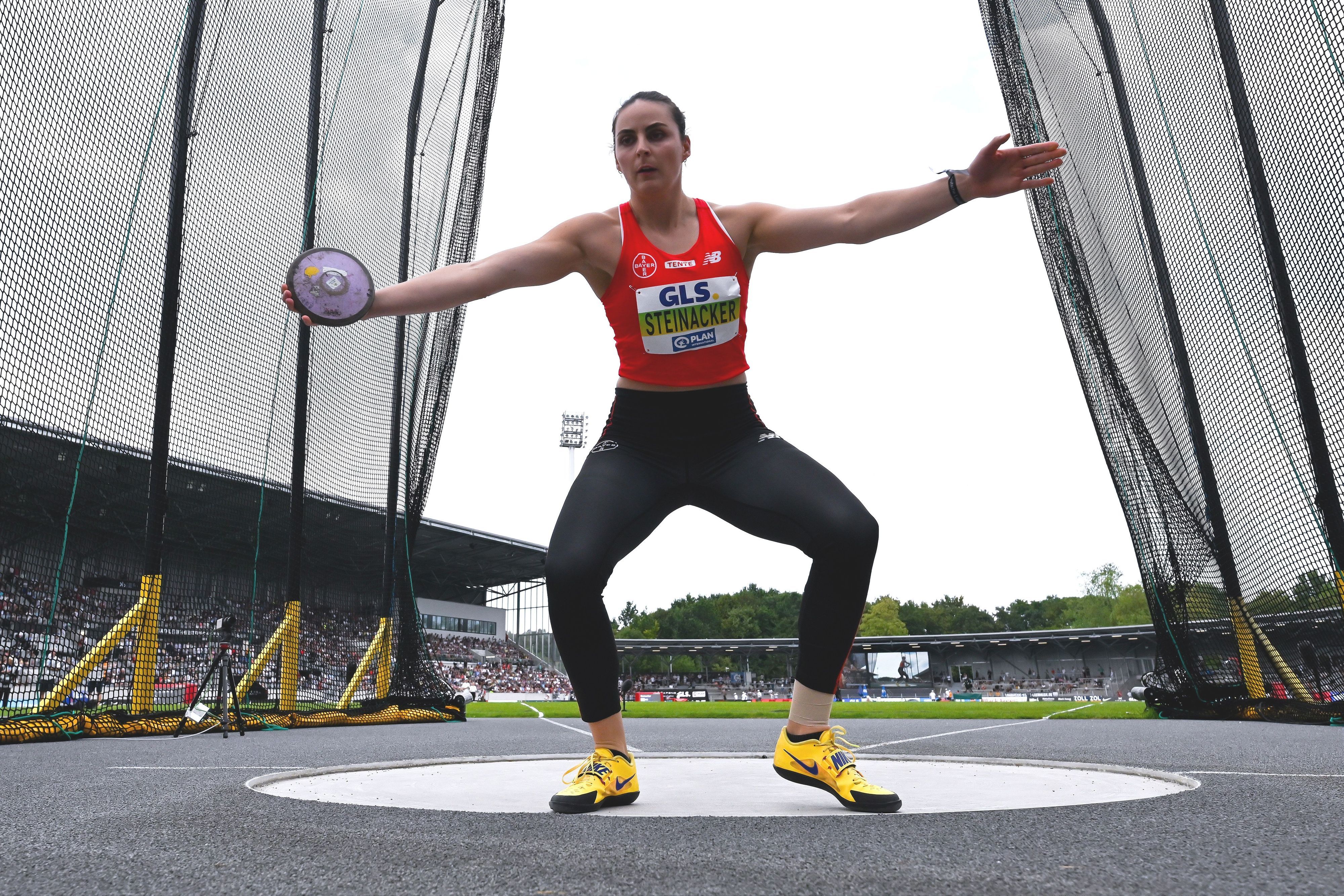 25.07.2026, Nordrhein-Westfalen, Bochum: Leichtathletik: Deutsche Meisterschaft im Lohrheidestadion, Frauen, Diskuswurf, Finale, Marike Steinacker in Aktion. Foto: Sven Hoppe/dpa +++ dpa-Bildfunk +++