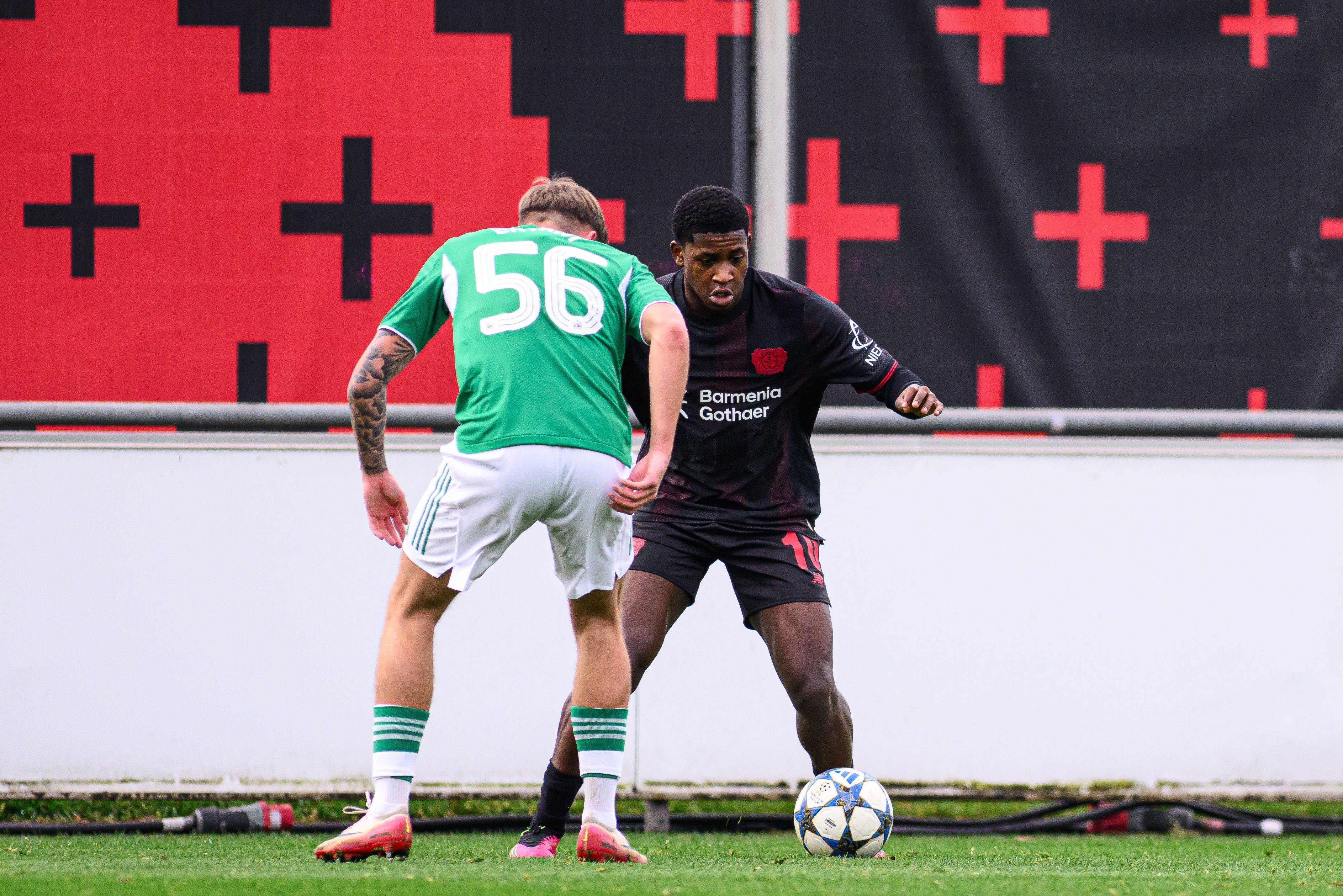 LEVERKUSEN, GERMANY - 10 DECEMBER, 2025: Jeremiah Mensah - The football match of UEFA Youth League Bayer 04 Leverkusen vs Newcastle United at BayArena. PUBLICATIONxNOTxINxRUS Copyright: xVITALIIxKLIUIEVx