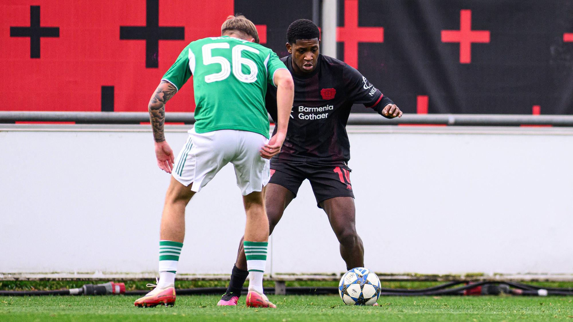 LEVERKUSEN, GERMANY - 10 DECEMBER, 2025: Jeremiah Mensah - The football match of UEFA Youth League Bayer 04 Leverkusen vs Newcastle United at BayArena. PUBLICATIONxNOTxINxRUS Copyright: xVITALIIxKLIUIEVx