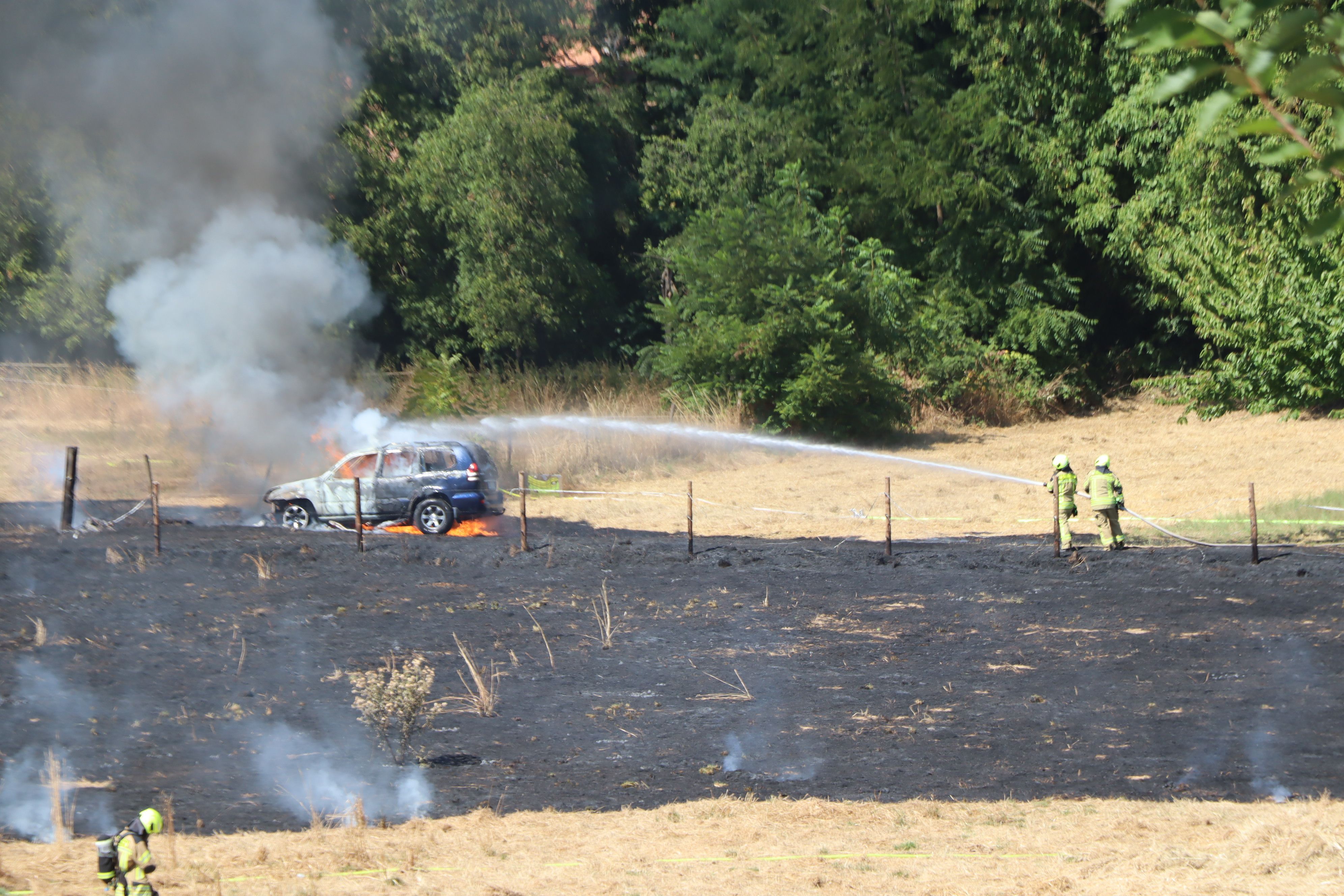 Verbrannt ist auch ein Fahrzeug - die Feuerwehr konnte es nicht vor den Flammen retten.