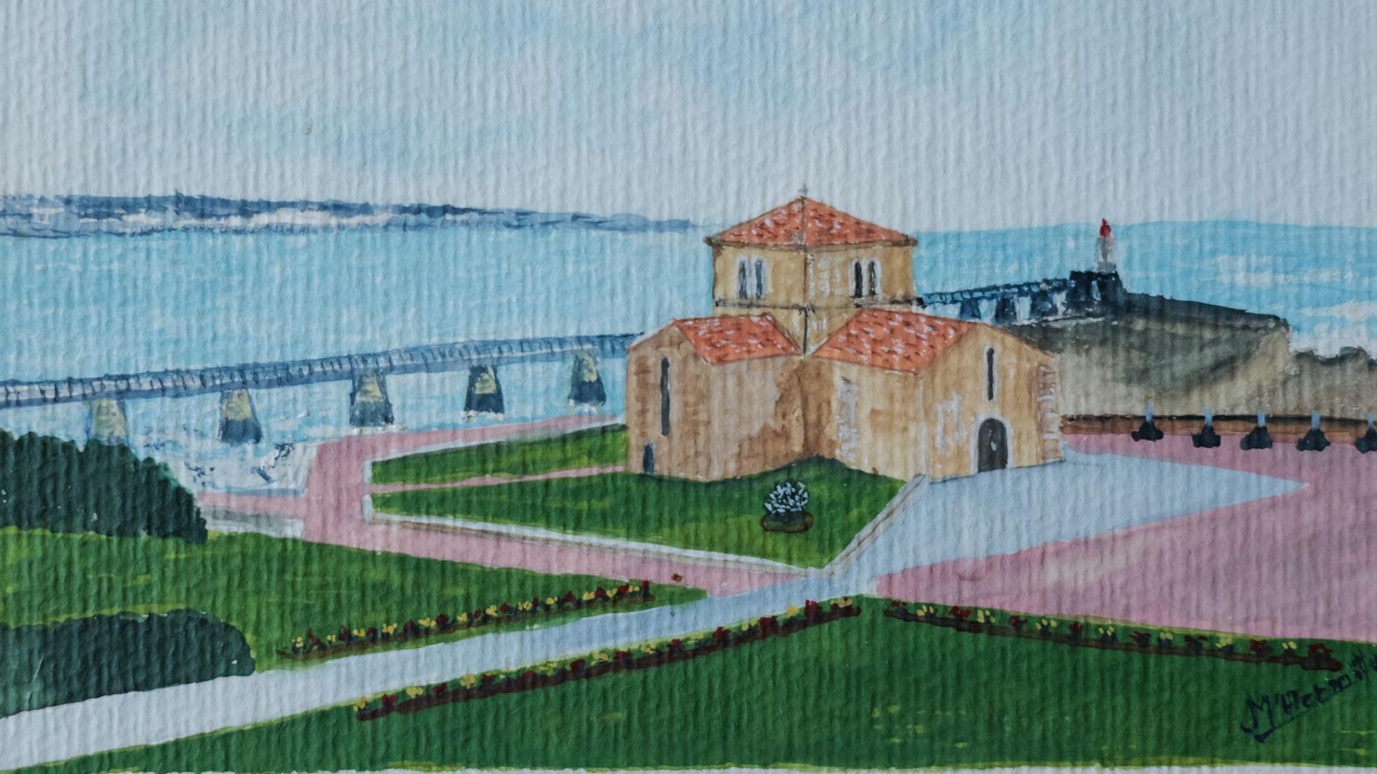Das zweite Aquarell, das Georg Seifert aus Engelskirchen-Schnellenbach hütte, zeigt das Prieuré Saint-Nicolas in La Chaume.