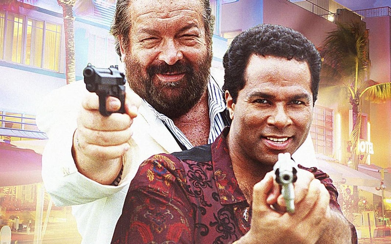 Viele große Rollen folgten für Philip Michael Thomas (rechts) nach „Miami Vice“ nicht: In „Zwei Supertypen in Miami“ war an der Seite von Bud Spencer zu sehen. (Bild: OneGate Media GmbH)