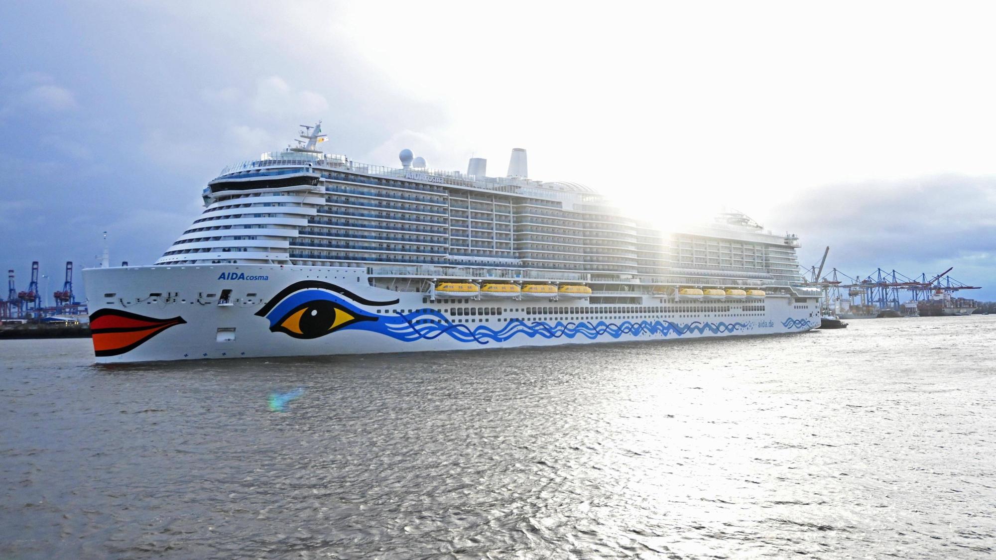 Die Aida Cosma läuft im Hamburger Hafen ein.