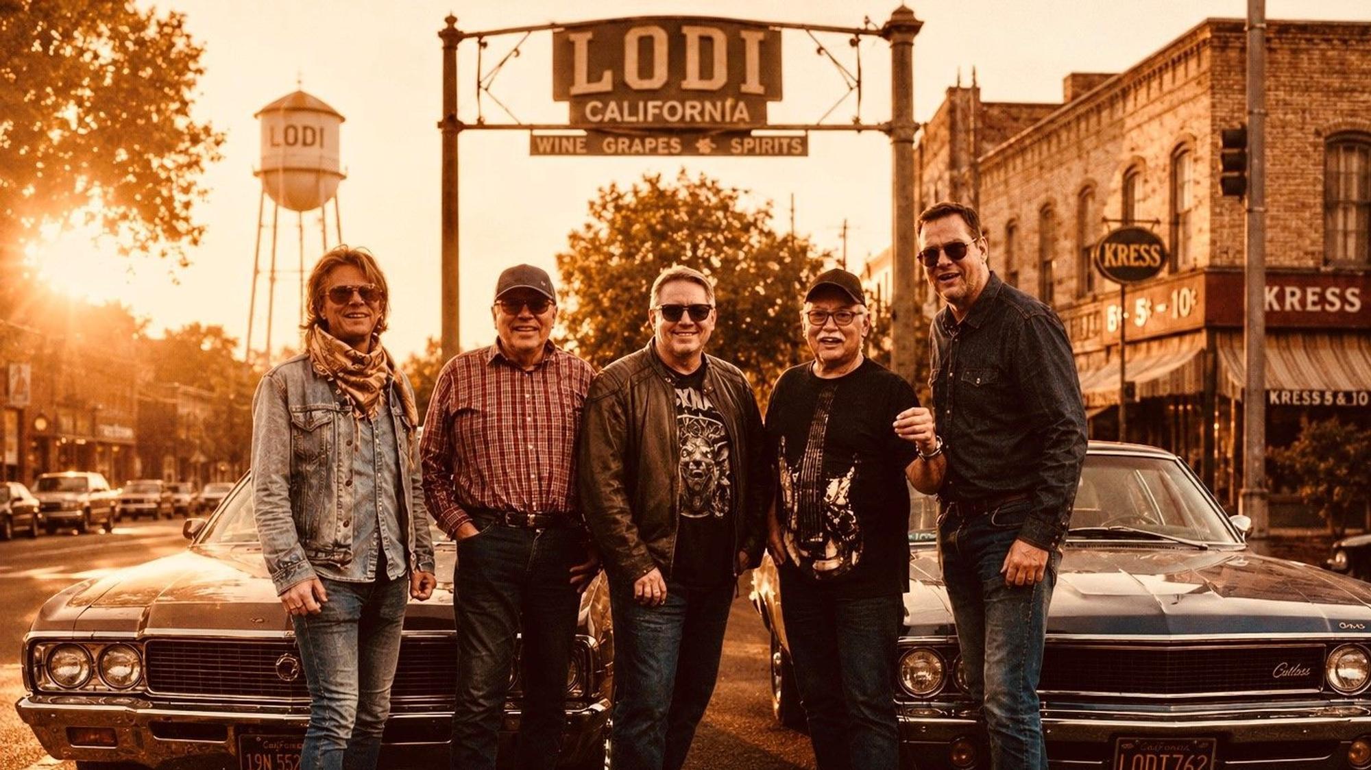 Von Loope nach Lodi (mit Hilfe von KI): John Fogerty hat der kalifornischen Stadt ein Lied gewidmet. Hugo Stiefelhagen (Zweiter von links) und seine Band Scions spielen bei der Engelskirchener „Parkzeit“ diesmal ausschließlich Stücke des großen Songwriters.