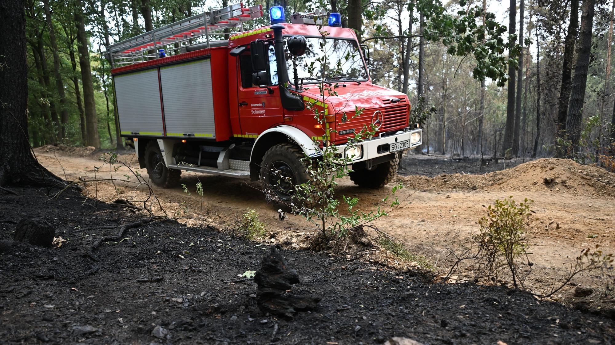 Die Feuerwehr ist beim Waldbrand im Hürtgenwald im Einsatz.
