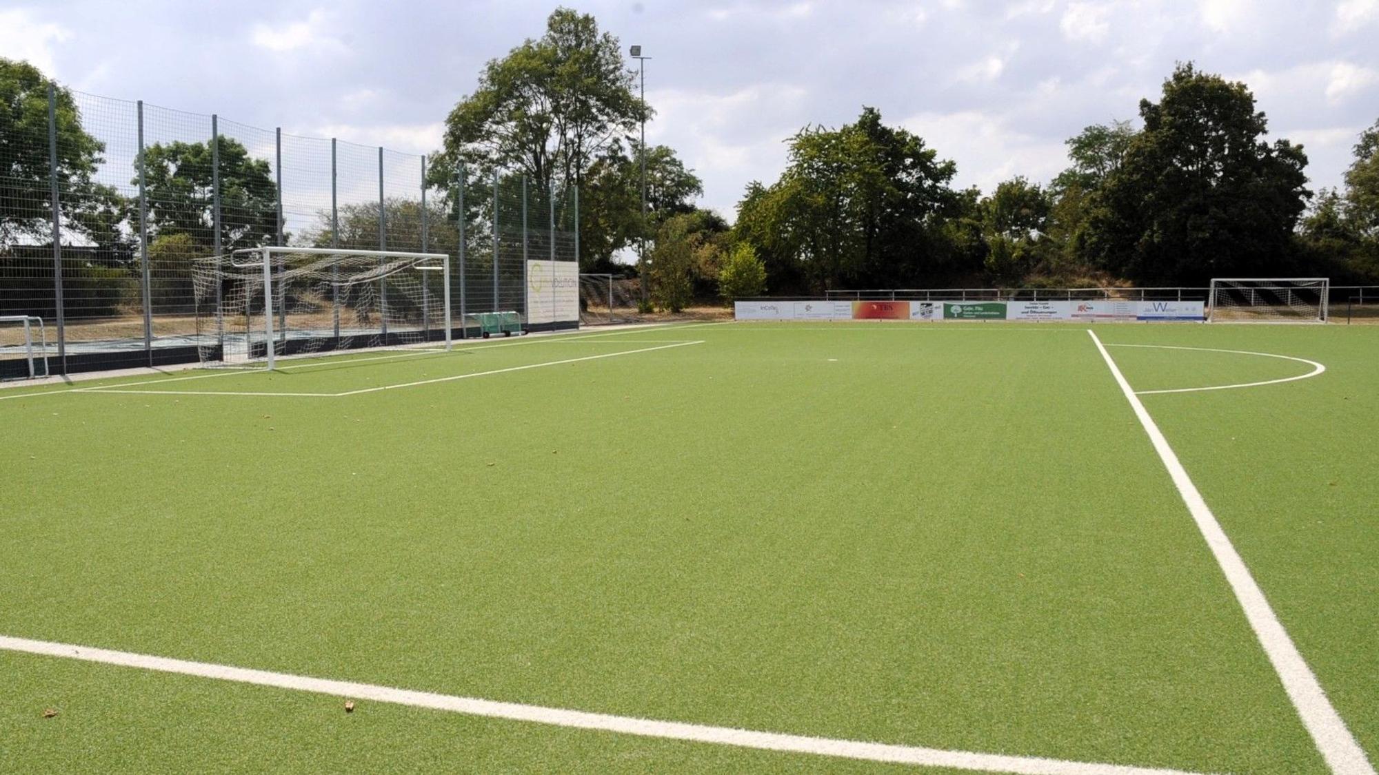 Zu sehen ist der Strafraum eines Fußballplatzes.