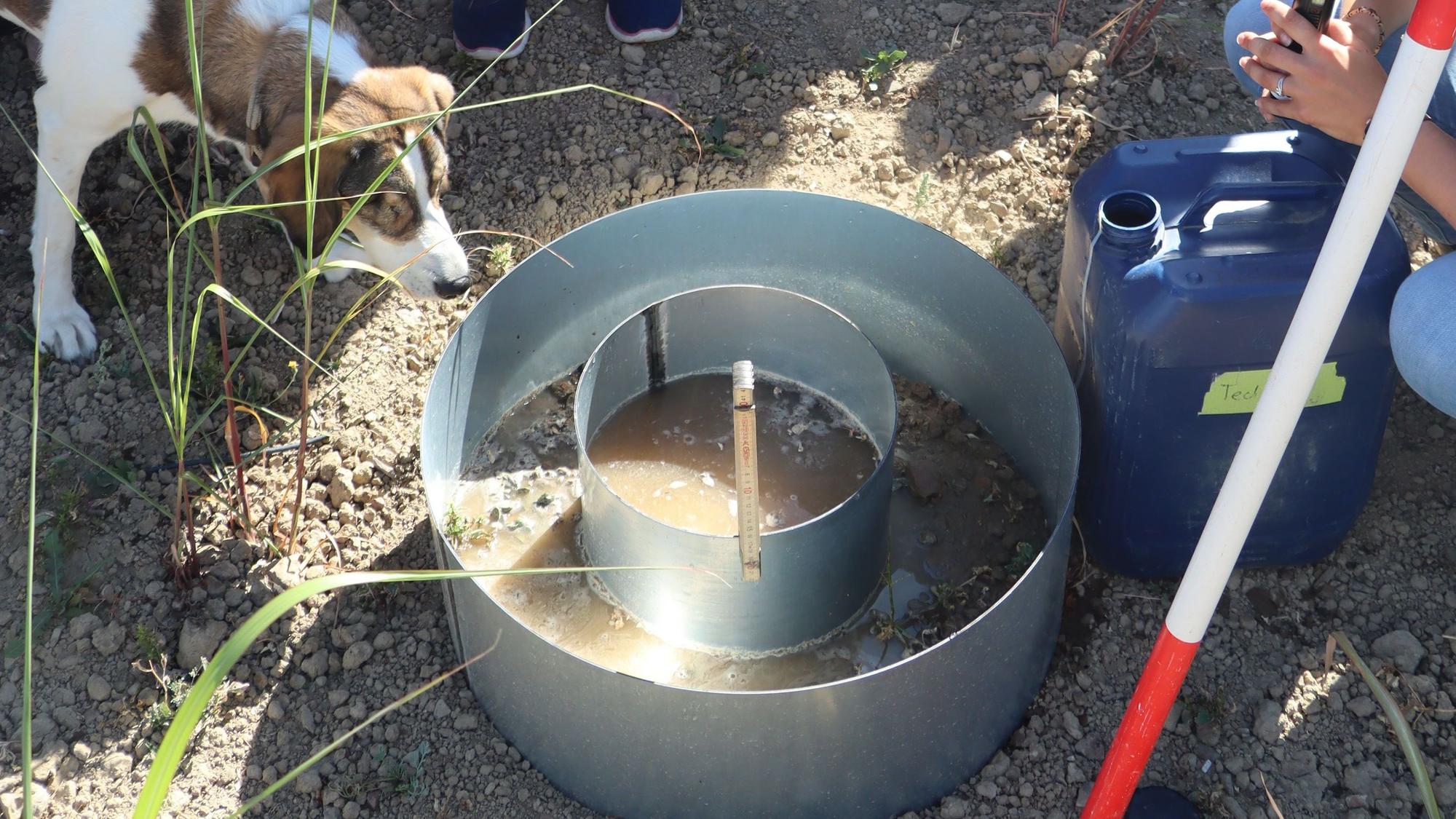 Wie schnell kann das Wasser im Boden versickern - beziehungsweise braucht der Boden um das Wasser aufzunehmen. Auch das wurde demonstriert.