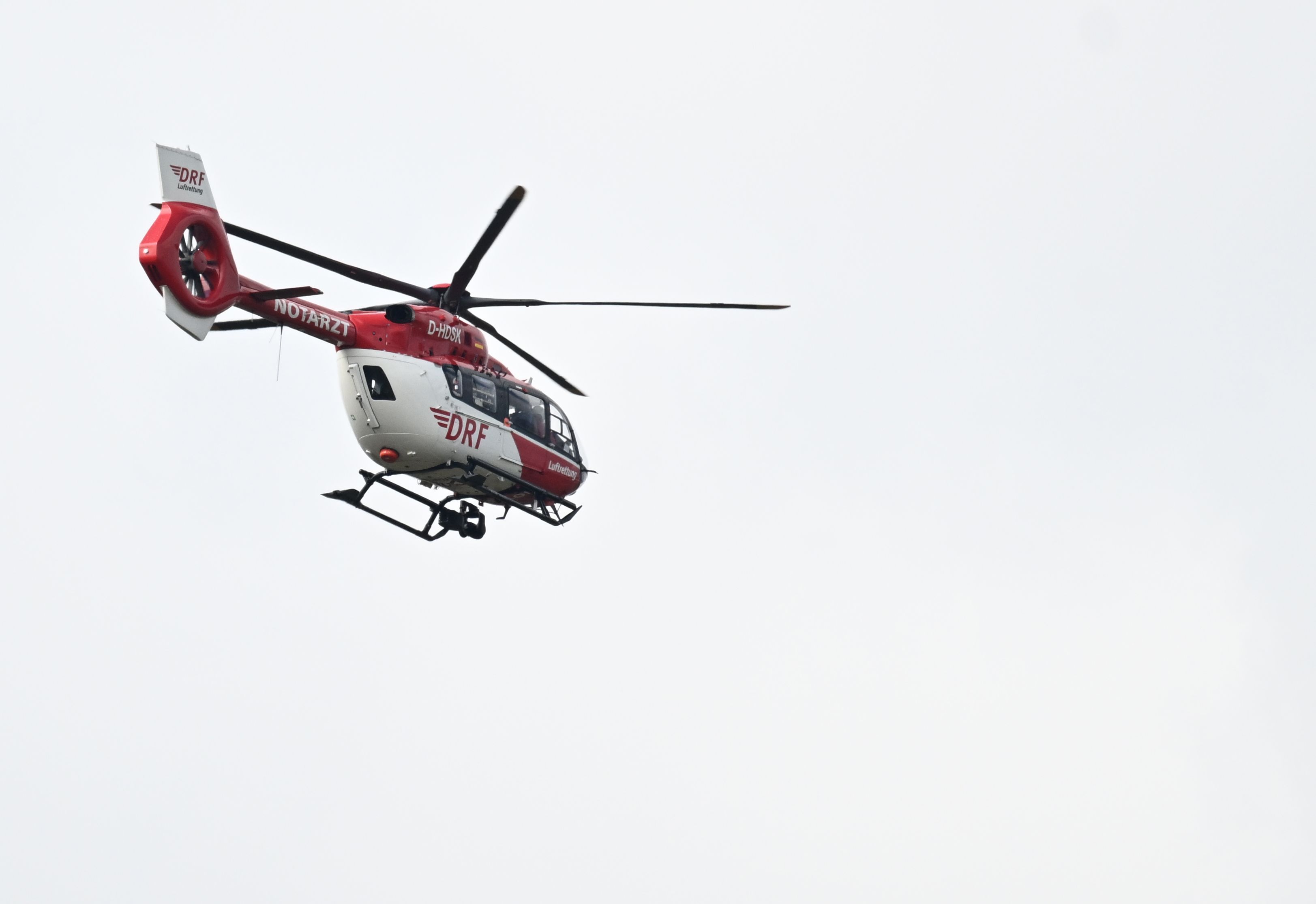 Ein Hubschrauber der Deutschen Luftrettung fliegt bei einem Rettungseinsatz. (Symbolfoto)
