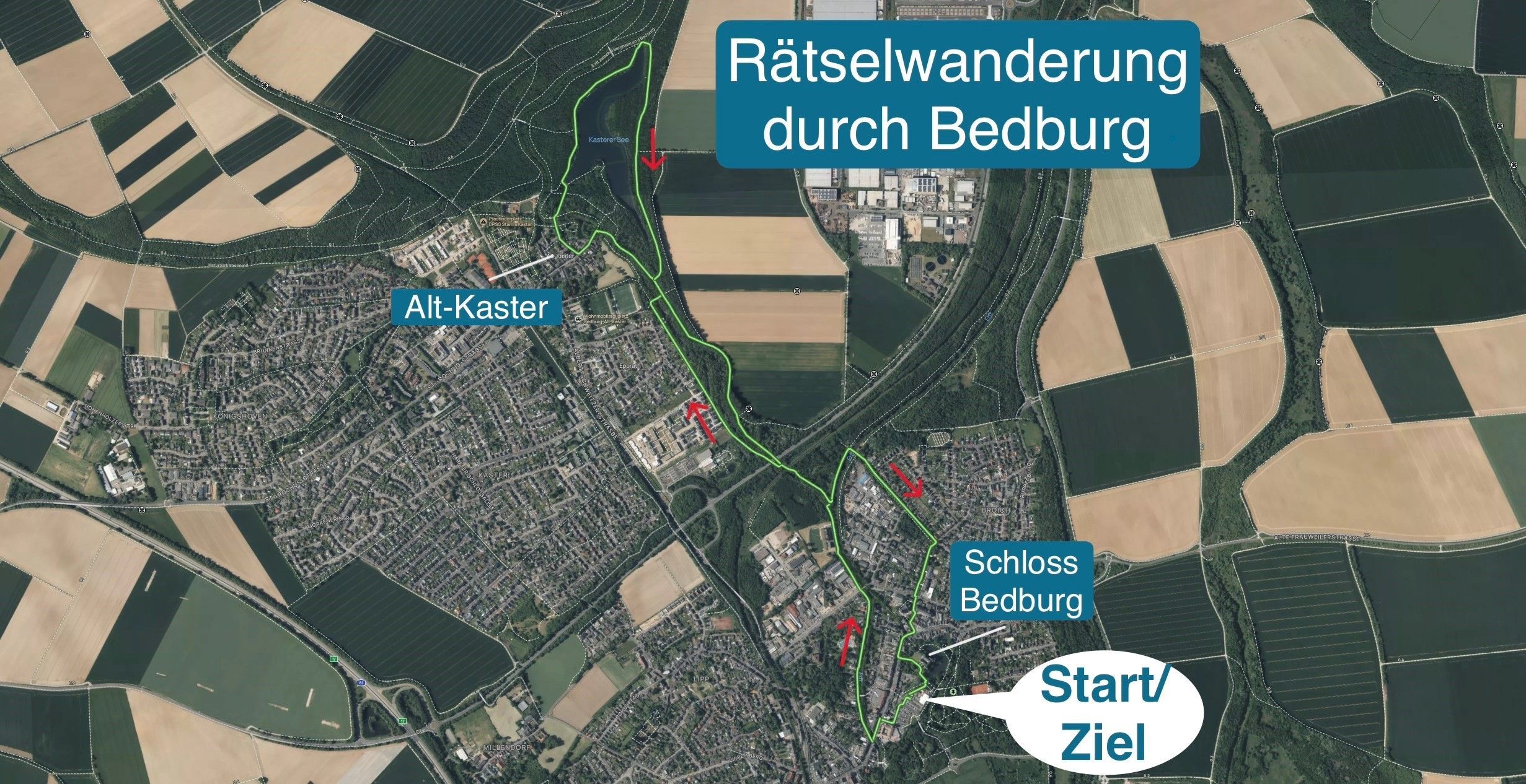 Die Strecke der Rätseltour durch Bedburg.
