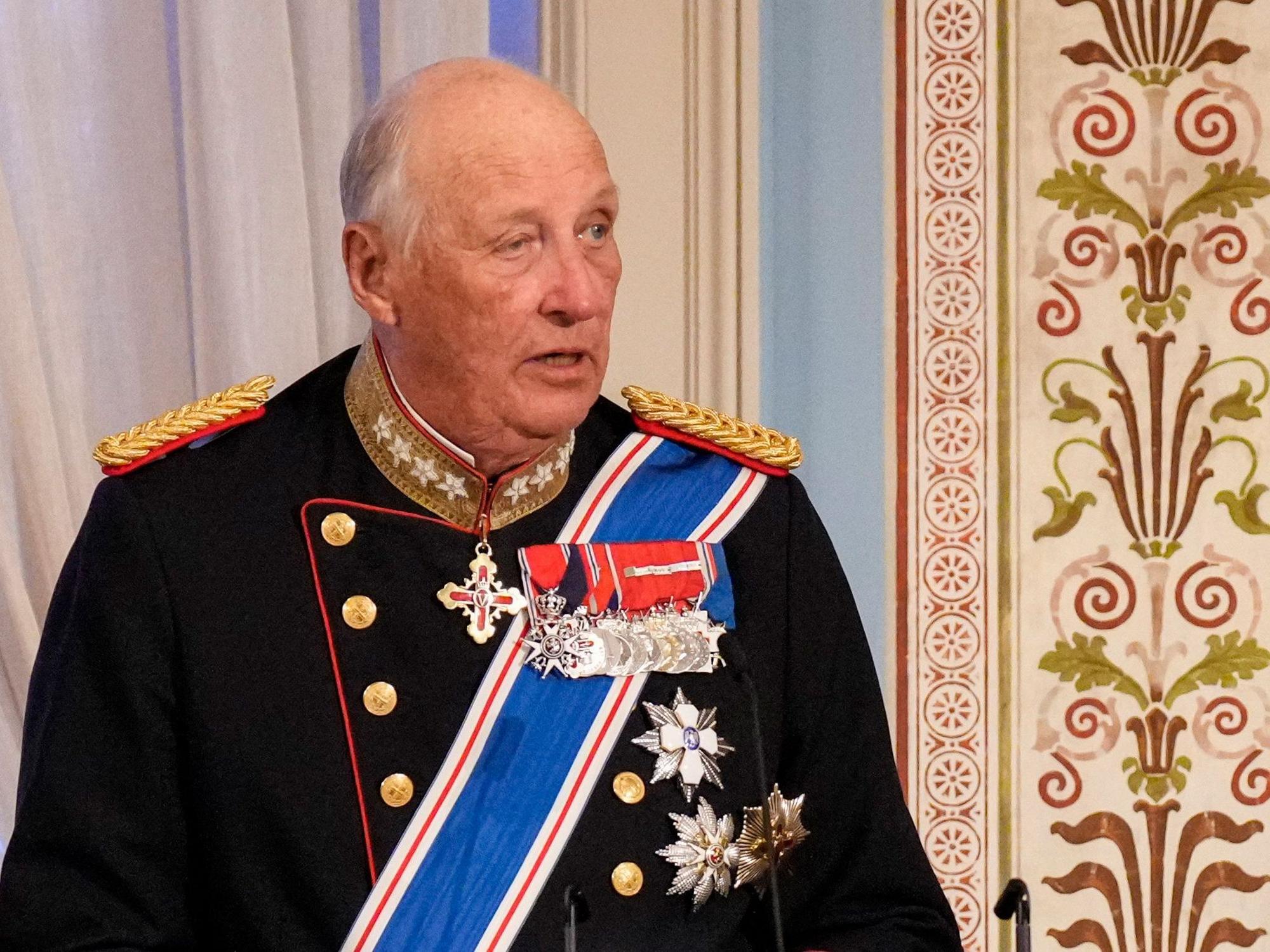 König Harald hält eine Rede vor dem Galadinner im Palast in Oslo. (Archivbild)