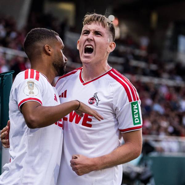 WUERZBURG, GERMANY - AUGUST 24: Isak Johannesson 1. FC Koeln, 8 celebrates scoring the 1:2 goal during the 1st round DFB Pokal match between Wuerzburger Kickers vs. 1. FC Koeln at AKON ARENA on August 24, 2026 in Wuerzburg, Germany. DFB REGULATIONS PROHIBIT ANY USE OF PHOTOGRAPHS AS IMAGE SEQUENCES AND/OR QUASI-VIDEO. Bavaria Germany Copyright: xSteffiexWunderlx