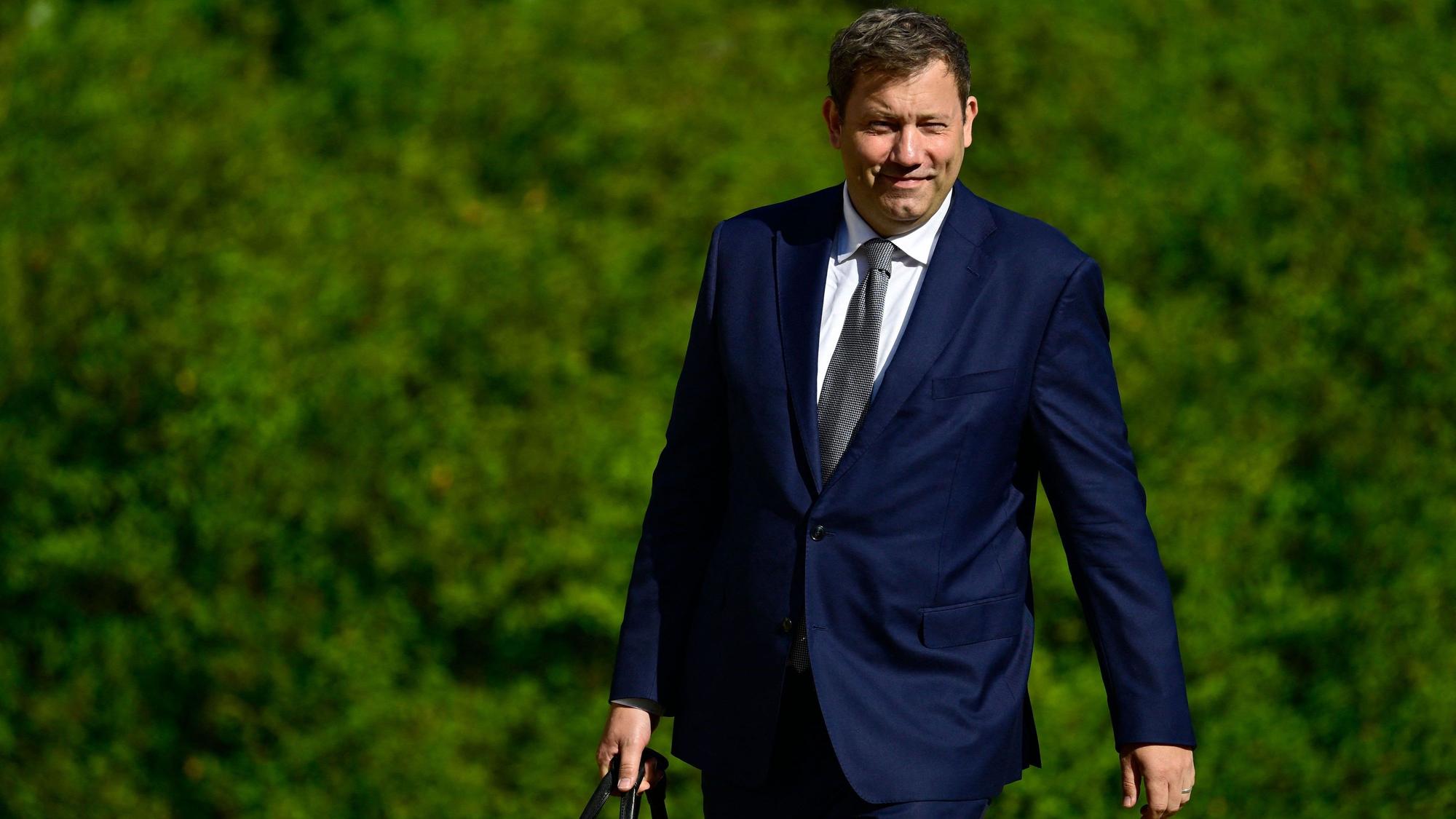German Finance Minister and Vice Chancellor Lars Klingbeil arrives to attend a retreat meeting of the German cabinet on August 25, 2026 in Neuhardenberg, northeastern Germany. (Photo by John MACDOUGALL / AFP)