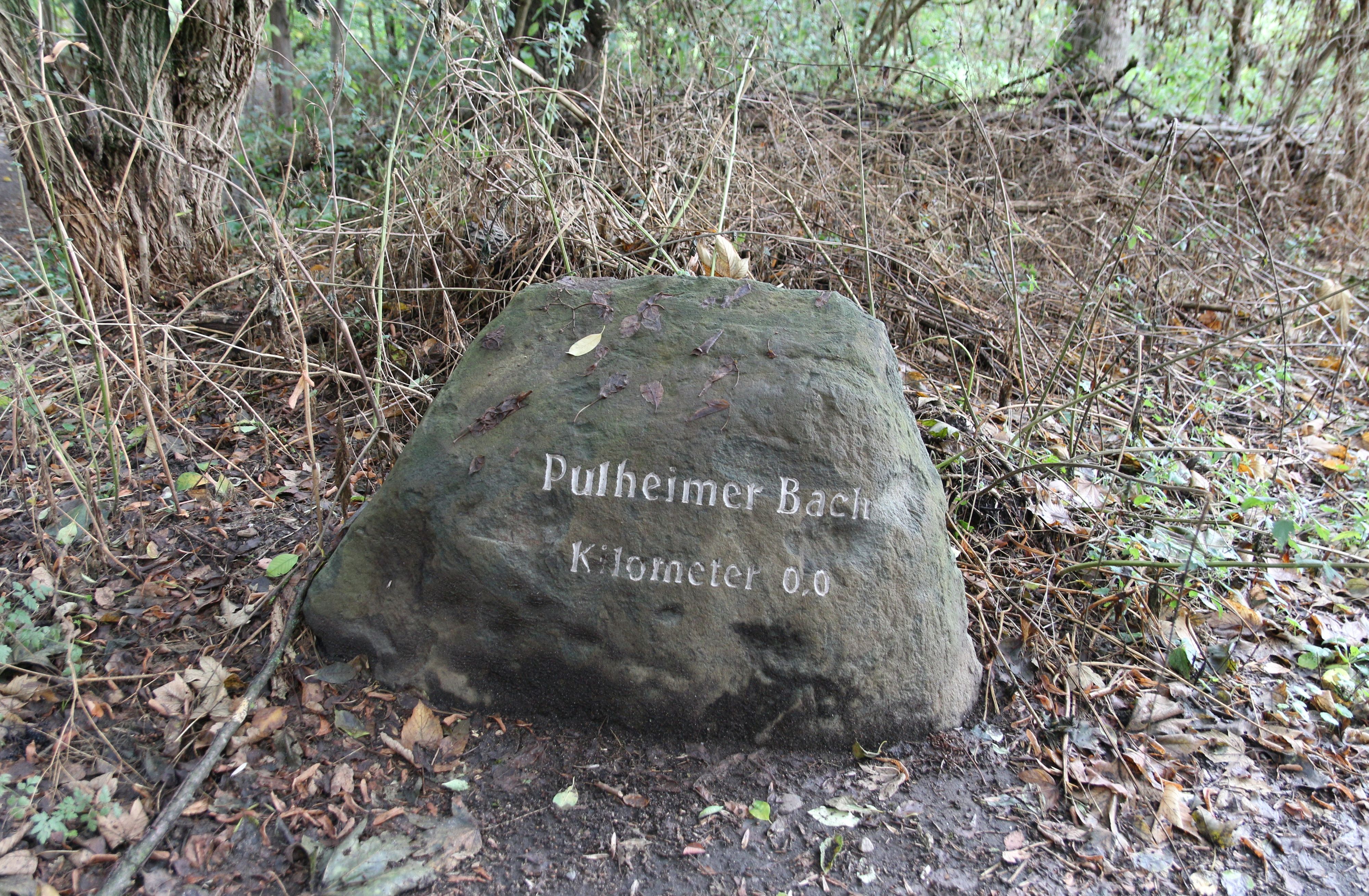 Ein Stein mit der Aufschrift Pulheimer Bach.