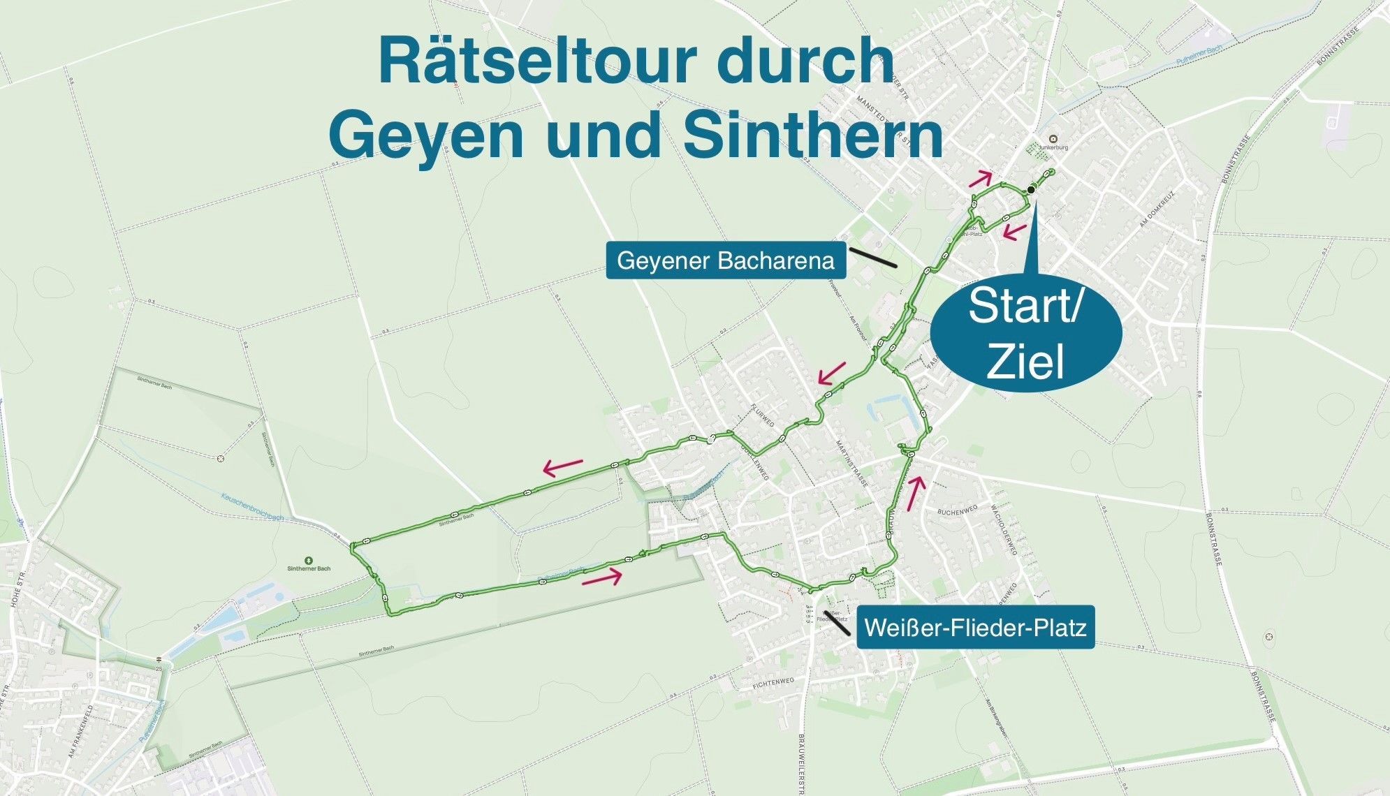 Die Strecke der Rätselwanderung durch Geyen und Sinthern.