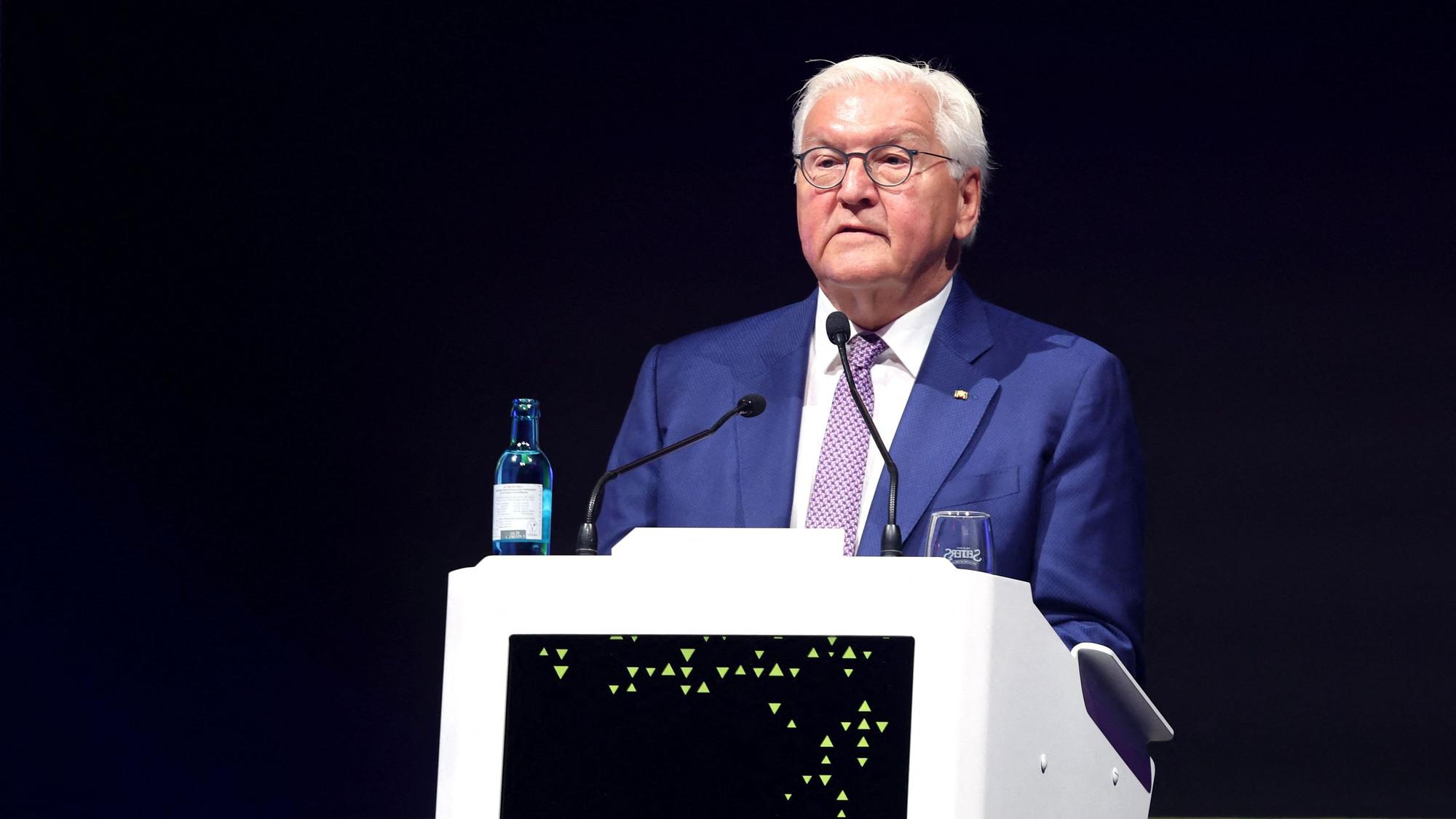 27.08.2026, Nordrhein-Westfalen, Köln: Bundespräsident Frank-Walter Steinmeier spricht während einer Diskussionsrunde auf der weltgrößten Computer- und Videospielmesse Gamescom. Foto: Christoph Reichwein/dpa +++ dpa-Bildfunk +++