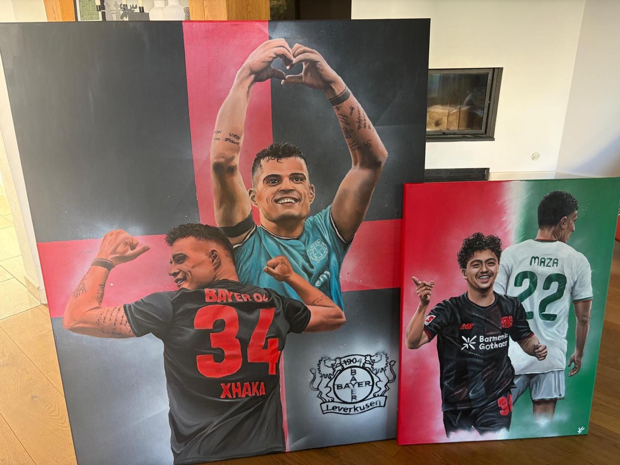 Sowohl Ex-Bayer-Profi Granit Xhaka als auch den aktuellen Mittelfeldspieler Ibo Maza hat Julius Schulz porträtiert.