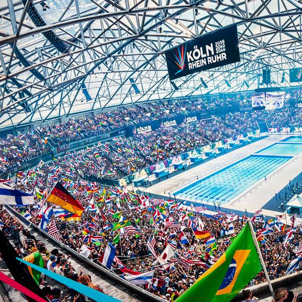 So könnte ein olympisches Schwimmstadion in Gelsenkirchen aussehen.