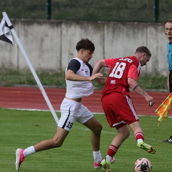 Dominik Spies behauptet den Ball gegen einen Gegenspieler.