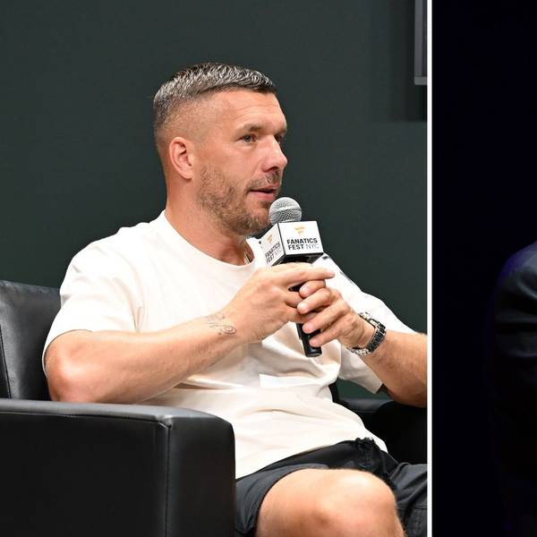 Lukas Podolski (links) hat sich in der „Glücksgefühle“-Debatte um Alphaville und Frontmann Marian Gold zu Wort gemeldet. (Bild: Getty Images / Dave Kotinsky / Gerald Matzka)