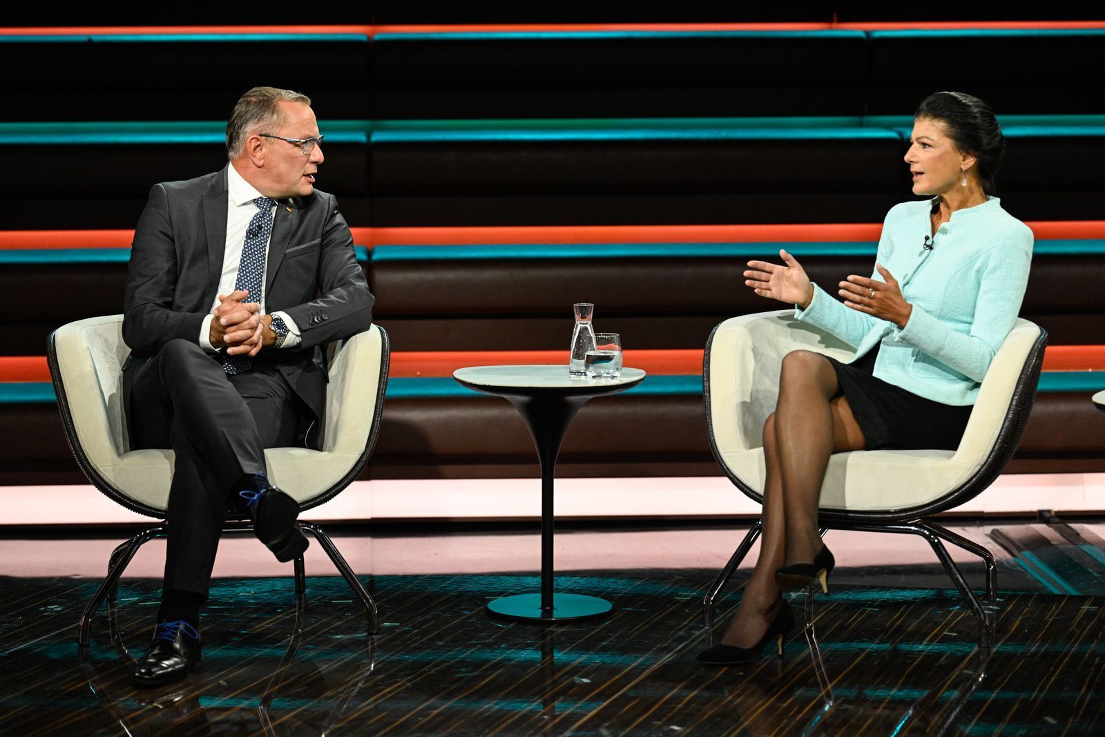 Tino Chrupalla und Sahra Wagenknecht kommentierten bei „Markus Lanz“ den Ausgang der Landtagswahl in Sachsen-Anhalt. (Bild: ZDF / Markus Hertrich)