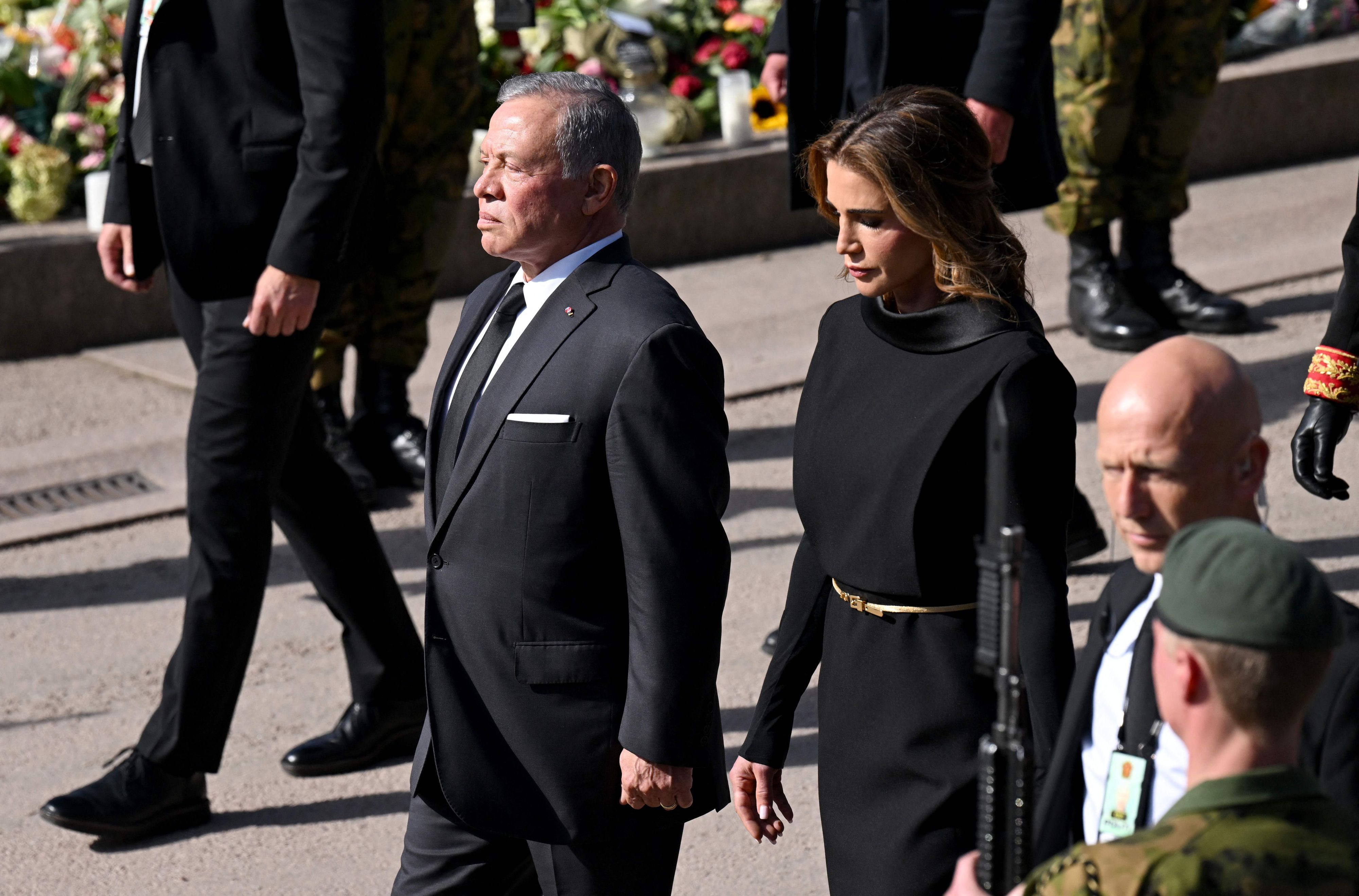 König Abdullah II. von Jordanien und Königin Rania nehmen am 9. September 2026 in Oslo am Trauerzug für den verstorbenen norwegischen König Harald V. teil.