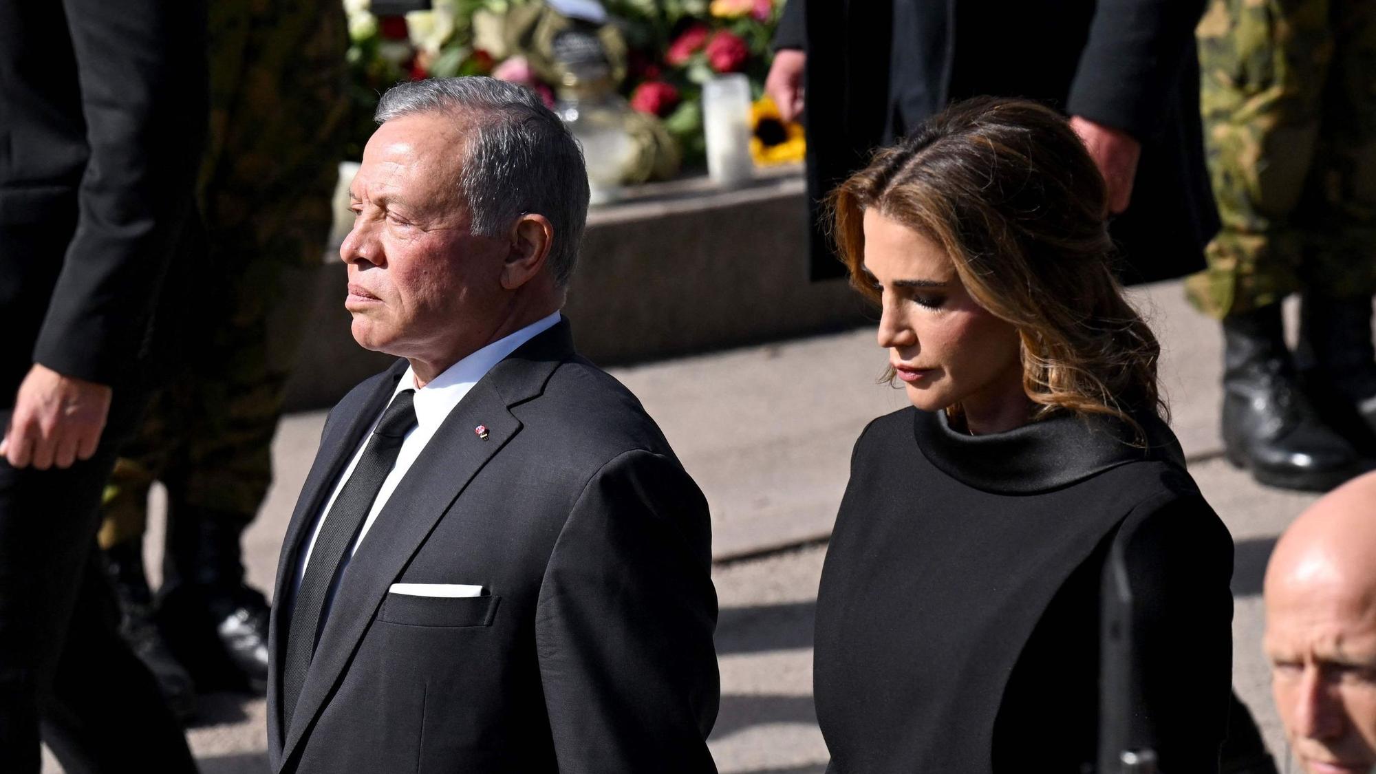 König Abdullah II. von Jordanien und Königin Rania nehmen am 9. September 2026 in Oslo am Trauerzug für den verstorbenen norwegischen König Harald V. teil.