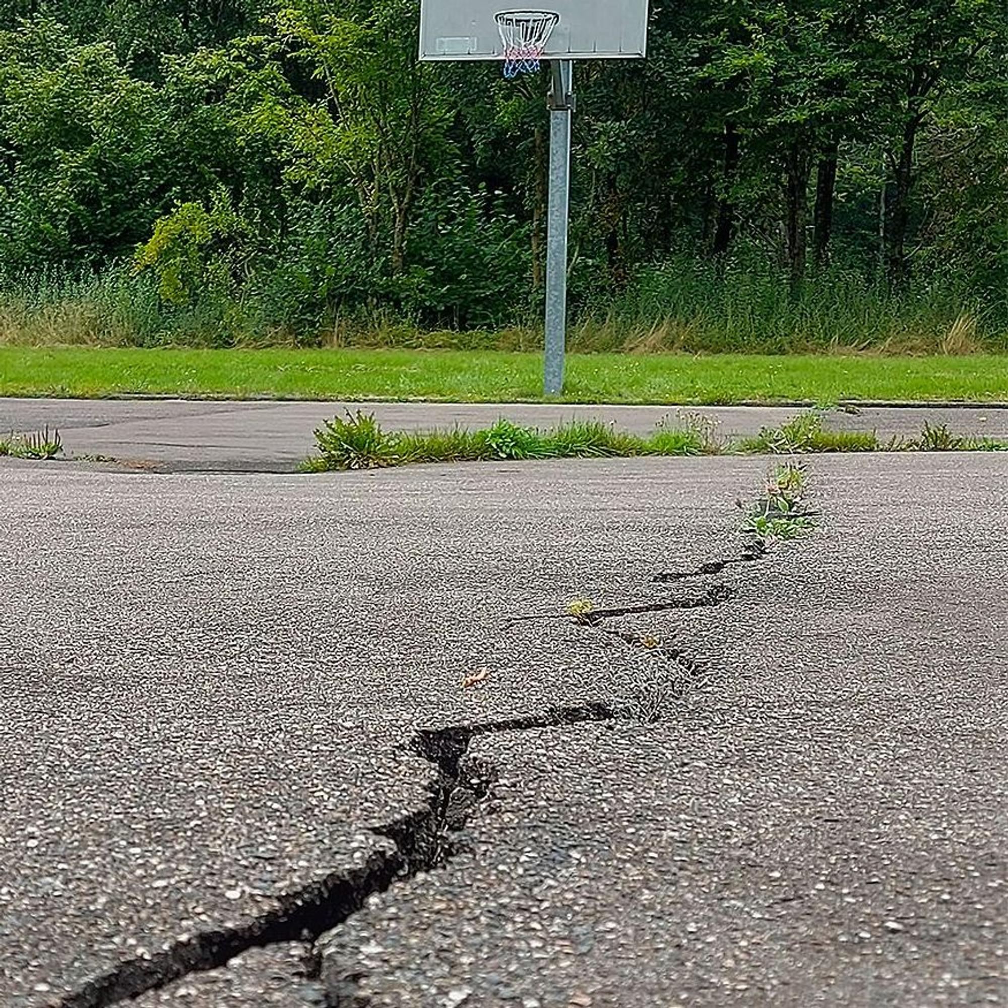 Zu sehen ist ein Riss, der durch die Spielfläche verläuft.