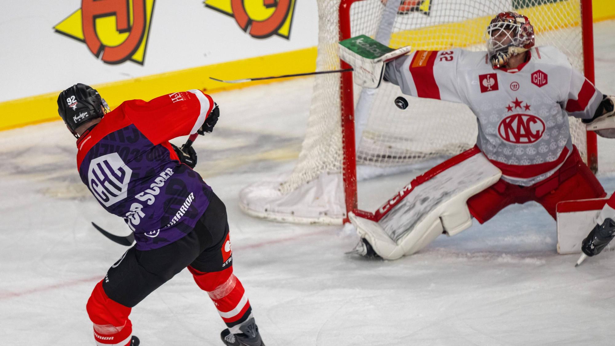 Marco Noebels Koelner Haie, 92 erzielt das Tor zum 3:2. Koelner Haie vs. EC KAC, Eishockey, CHL, 04. Spieltag, Saison 2026/2027, 12.09.2026 Koelner Haie vs. EC KAC, Eishockey, CHL, 04. Spieltag, Saison 2026/2027, 12.09.2026 Krefeld *** Marco Noebel s Kölner Haie, No. 92, scores the goal to make it 32 in the Kölner Haie vs. EC KAC game, ice hockey, CHL, Matchday 4, 20262027 season, September 12, 2026, Cologne Sharks vs. EC KAC, Ice Hockey, CHL, Matchday 4, 20262027 Season, September 12, 2026, Krefeld Copyright: xEibner-Pressefoto/ThomasxHaeslerx EP_THR