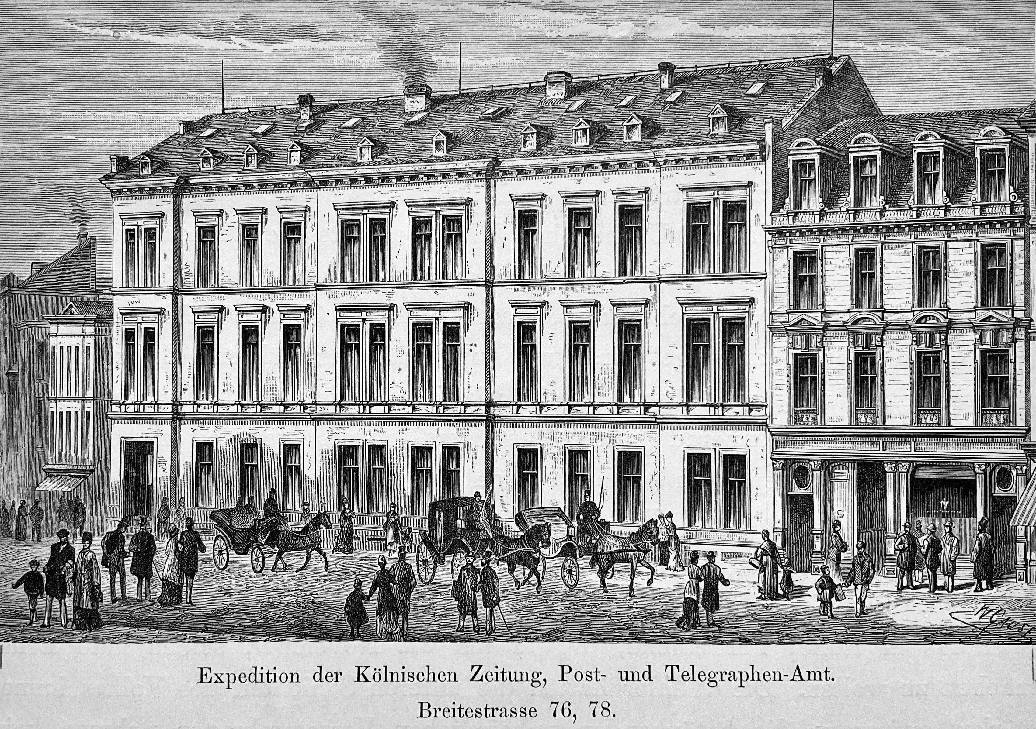 So sah der Sitz des Verlags M. DuMont Schauberg an der Breite Straße im Jahr 1876 aus.