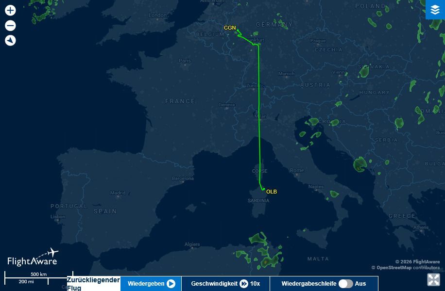Auszug aus dem Portal „FlightAware“