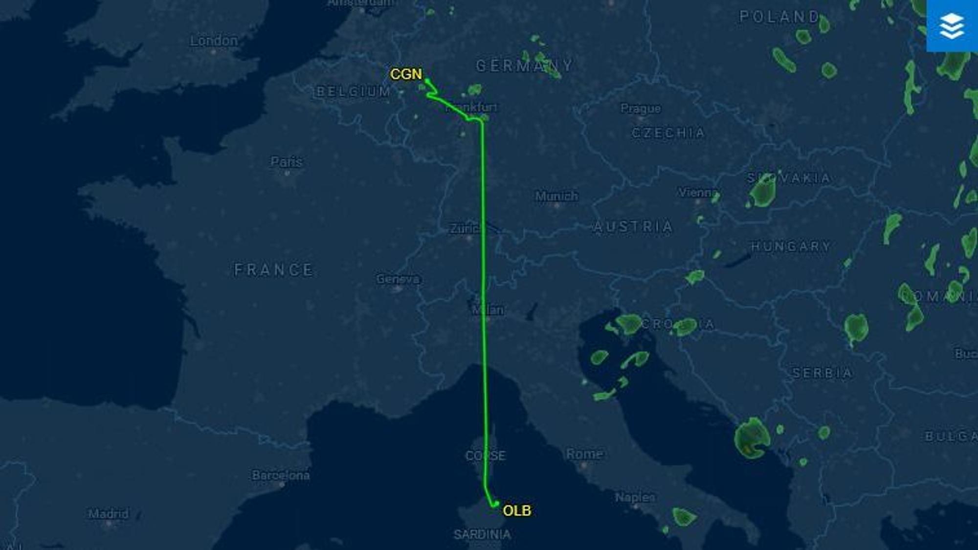 Auszug aus dem Portal „FlightAware“