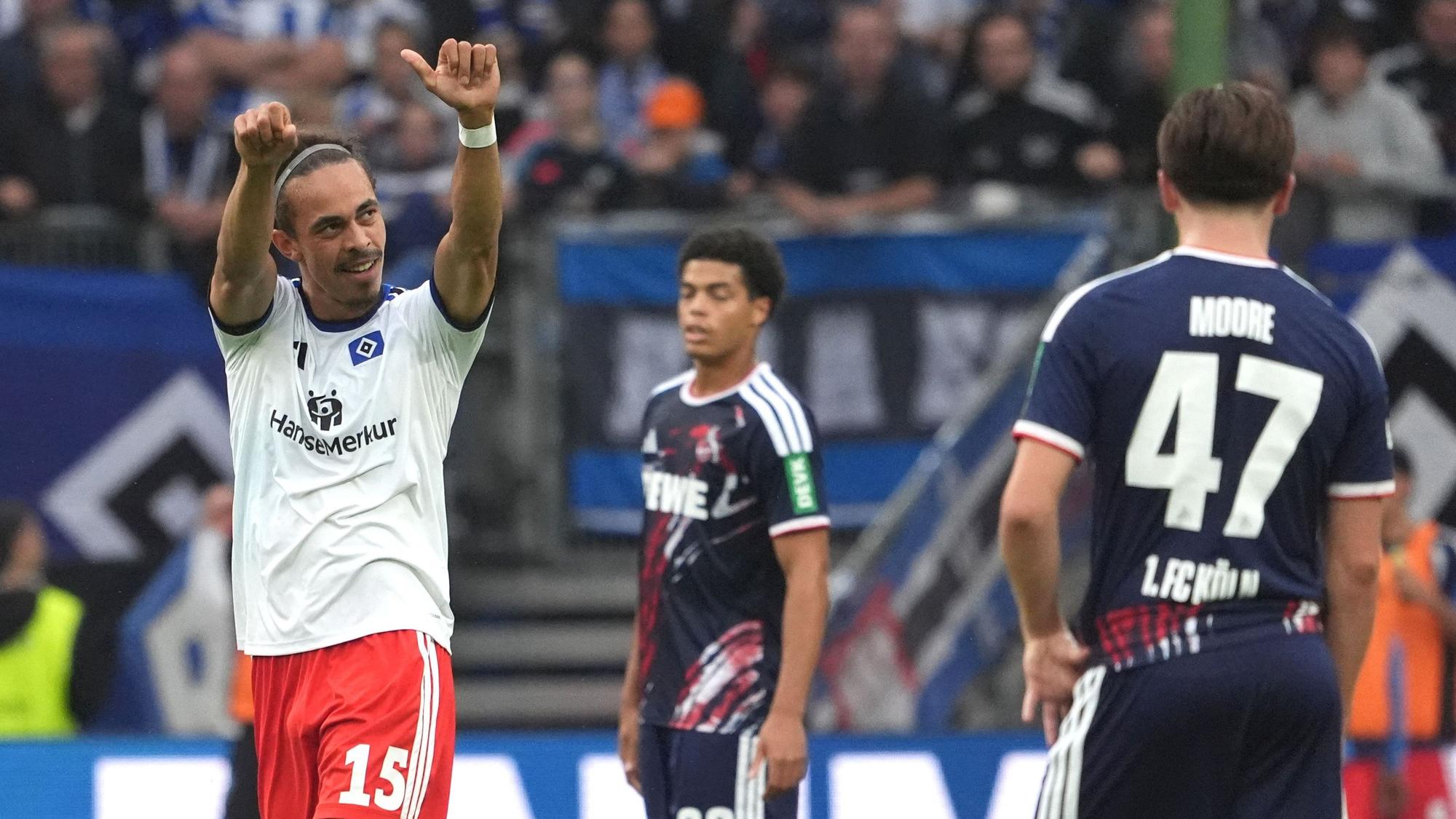 Yussuf Poulsen hat ein Tor geschossen – für die FC-Profis Simpson-Pusey und Moore schwer zu begreifen.