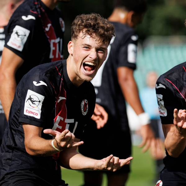 KOELN, GERMANY - SEPTEMBER 19, 2026: Lucas Wolf Viktoria Köln, 21 celebrates his goalmaking it 30 together with his teammate Alexander Prokopenko Viktoria Köln, 30 during the 3rd division match on gameday 7 between Viktoria Koeln vs. FC Ingolstadt at the Sportpark Hoehenberg on September 19, 2026 in Koeln, Germany. DFL REGULATIONS PROHIBIT ANY USE OF PHOTOGRAPHS AS IMAGE SEQUENCES AND/OR QUASI-VIDEO. Nordrhein-Westfalen Germany Copyright: xAxelxKohringx