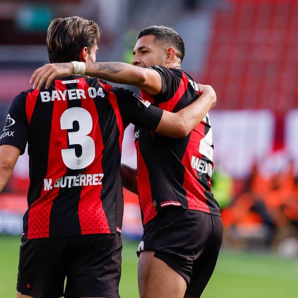 LEVERKUSEN - 3 Miguel Gutierrez of Bayer Leverkusen celebrates his team s second goal during the Bundesliga match between Bayer 04 Leverkusen and RB Leipzig at the BayArena on September 20, 2026, in Leverkusen, Germany. MARCEL TER BALS / ANP Bundesliga 2026/27 xVIxANPxSportx/xMarcelxterxBalsxIVx 569406767 originalFilename: 569406767.jpg